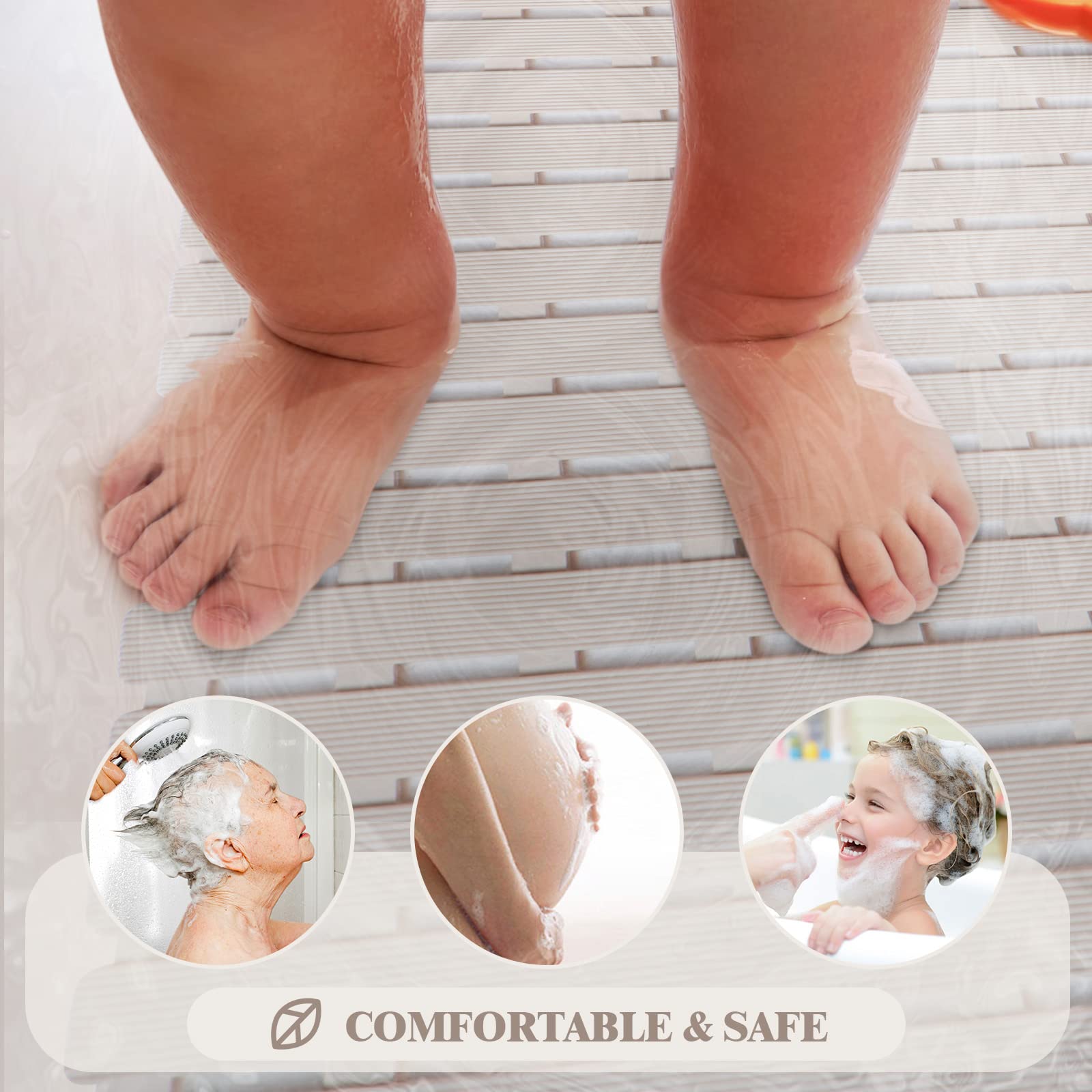 Bathtub Mat Non Slip - Sheepping Shower Mat Machine Washable Anti Slip Bath Mat For Tub, Quick Drain Tub Mat With Suction Cups F