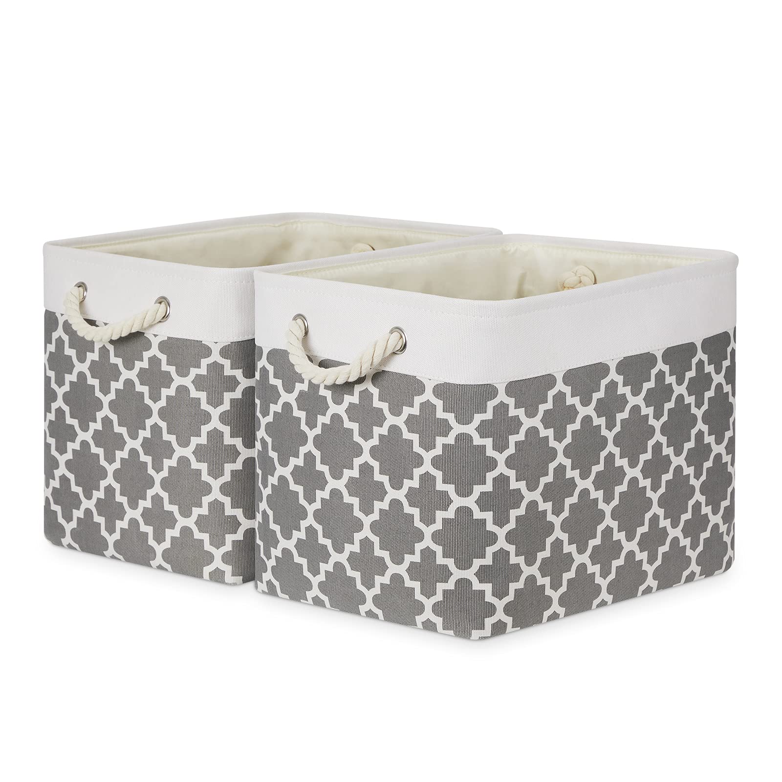 Bidtakay Large Fabric Storage Basket Set Of 2 Collapsible Rectangle Basket For Shelves 16'' X 11.8'' X 11.8'' Decorative Organiz