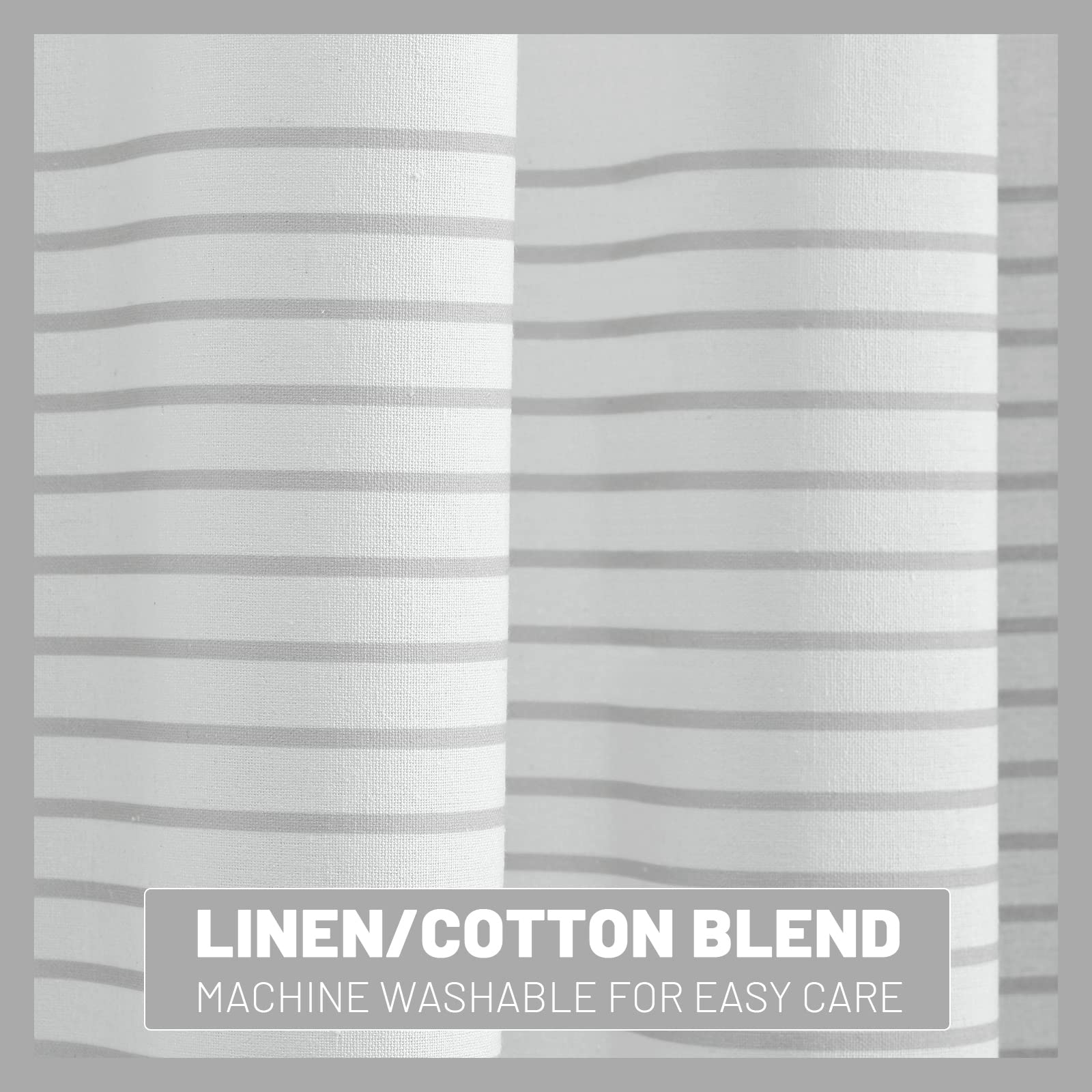 Awellife No Hook Shower Curtain With Snap In Liner Set Cotton And Linen Blend Shower Curtain For Bathroom Boho Gray Striped 75''