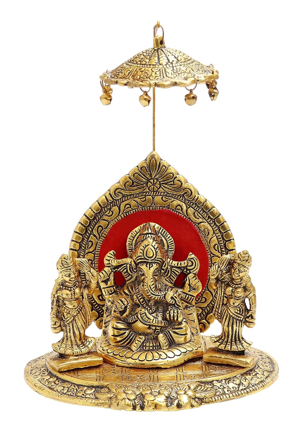 Crown Warriors Metal Handicraft Gold Plated Ganesh Ji Idol With Singhasan Sitting Ganesha For Gift And Puja Home Decor Showpiece