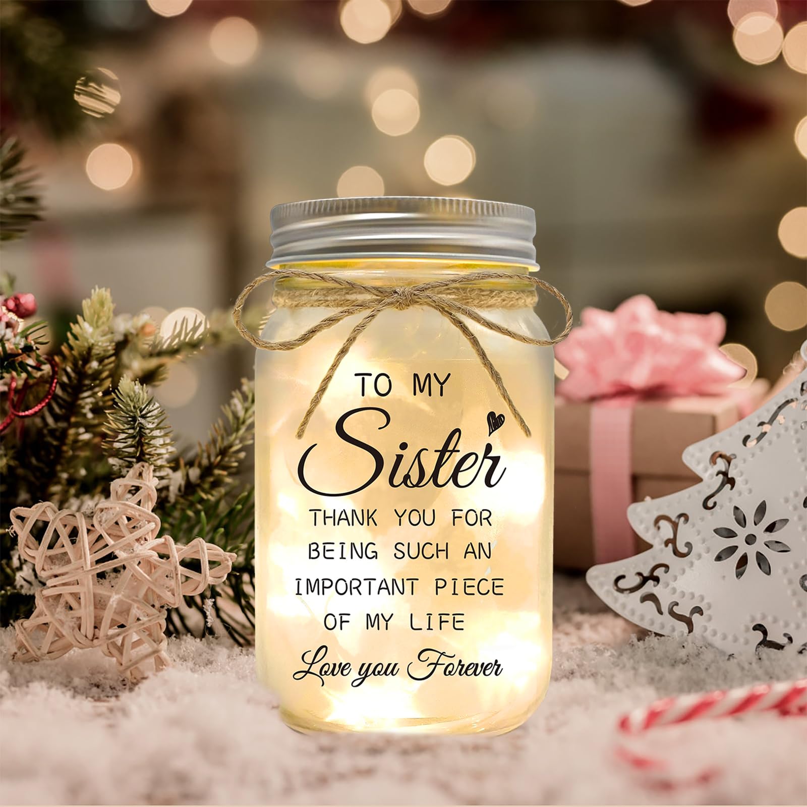 YOISTREVISK Sister Gifts - Mason Jar Night Lights with Warm Lights for Sisters, Unique Gifts for Sister Gift Ideas for Birthday