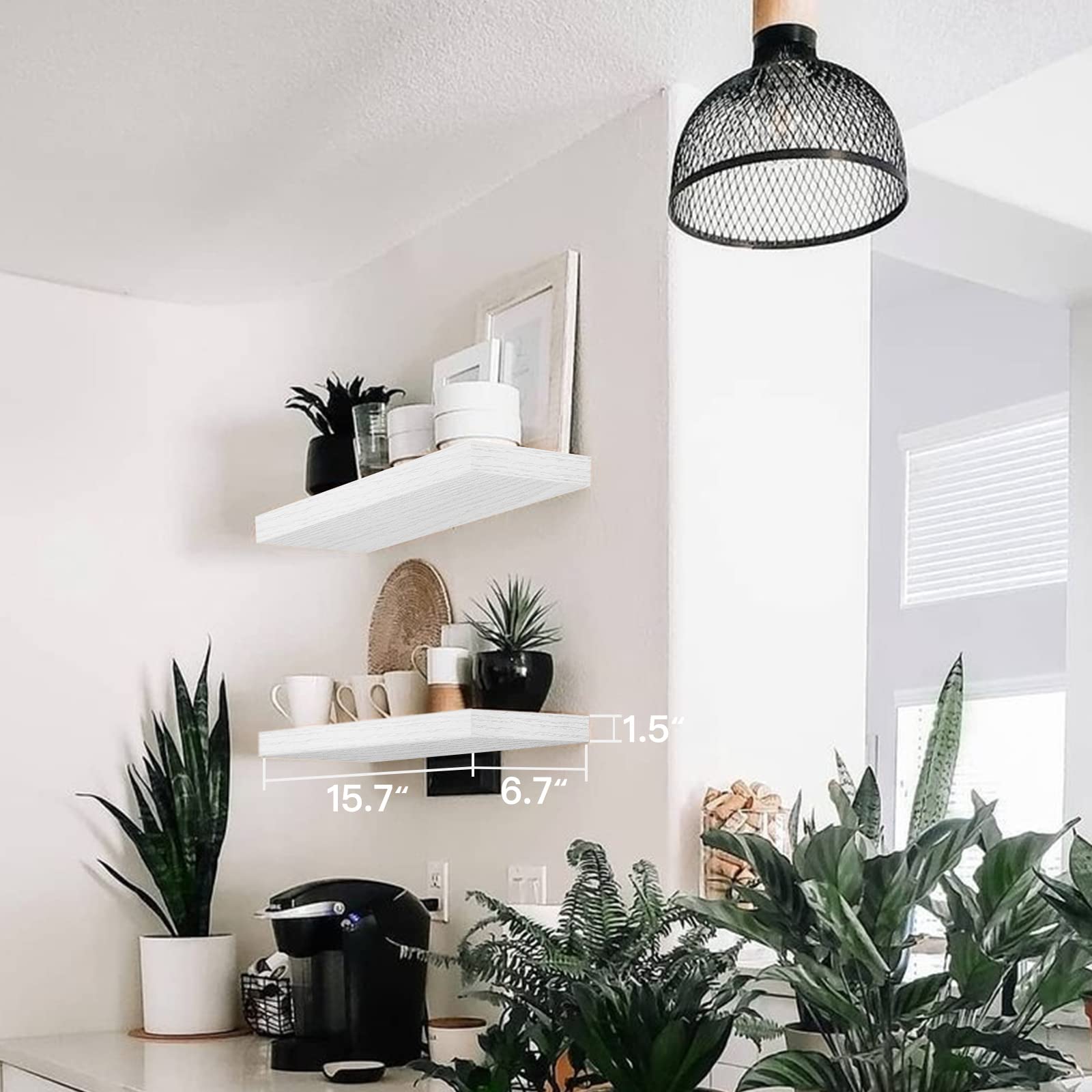 QEEIG White Floating Shelves Bathroom Decor - Wall Mounted Shelf Bedroom Modern Small 16 inch Set of 2 (008-40W)