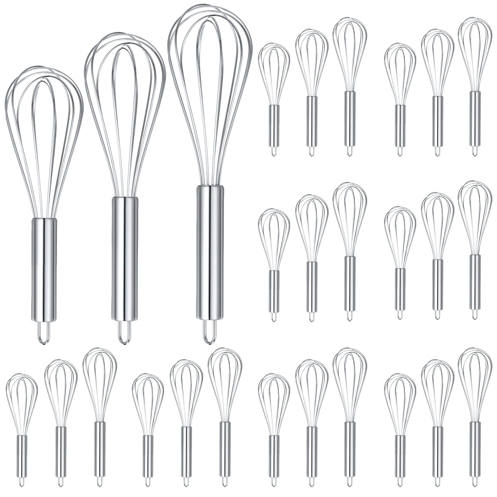 Domensi 24 Pcs Stainless Steel Whisks Set 8 10 12 Kitchen Whisks For Cooking Heat Resistant Stainless Steel Balloon Wire Whis