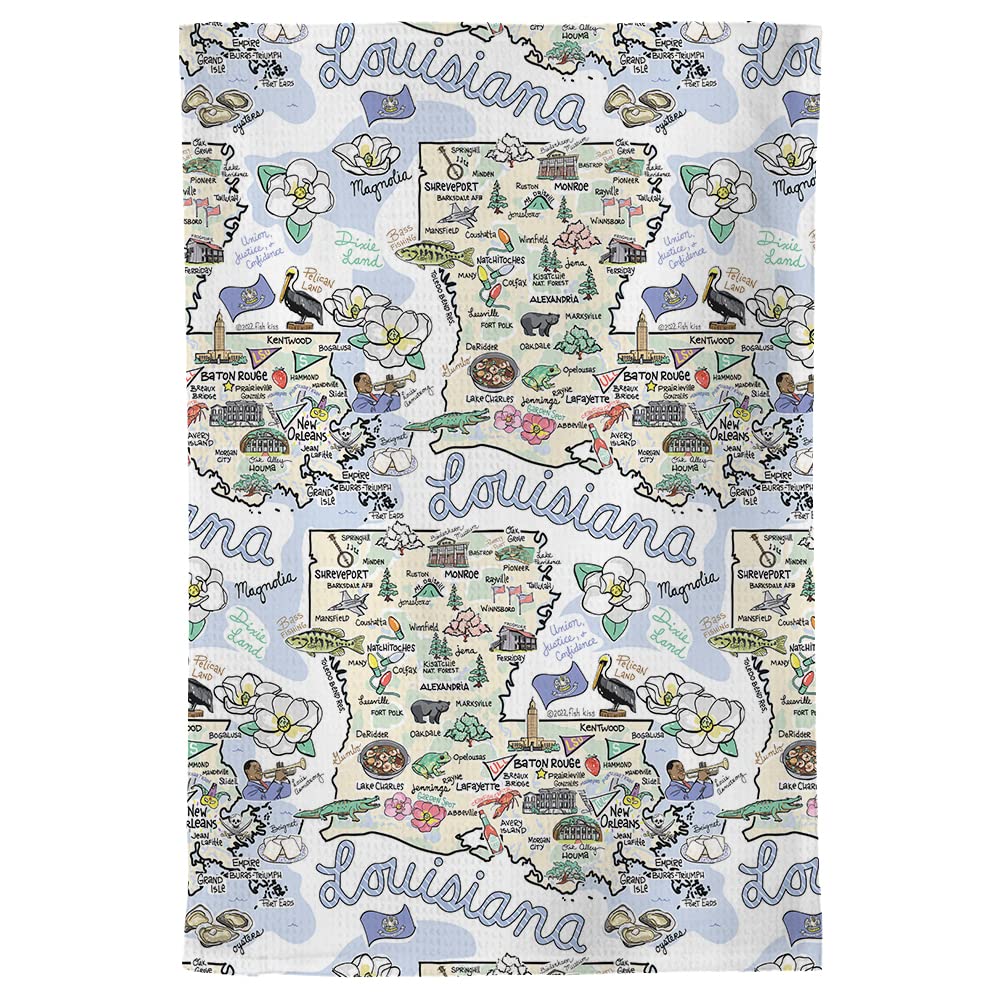 Fish Kiss 16''X24'' Louisiana Map Towel Is 100% Microfiber Waffle Weave Help You Explore In Detail - Our Super Absorbent & Soft,