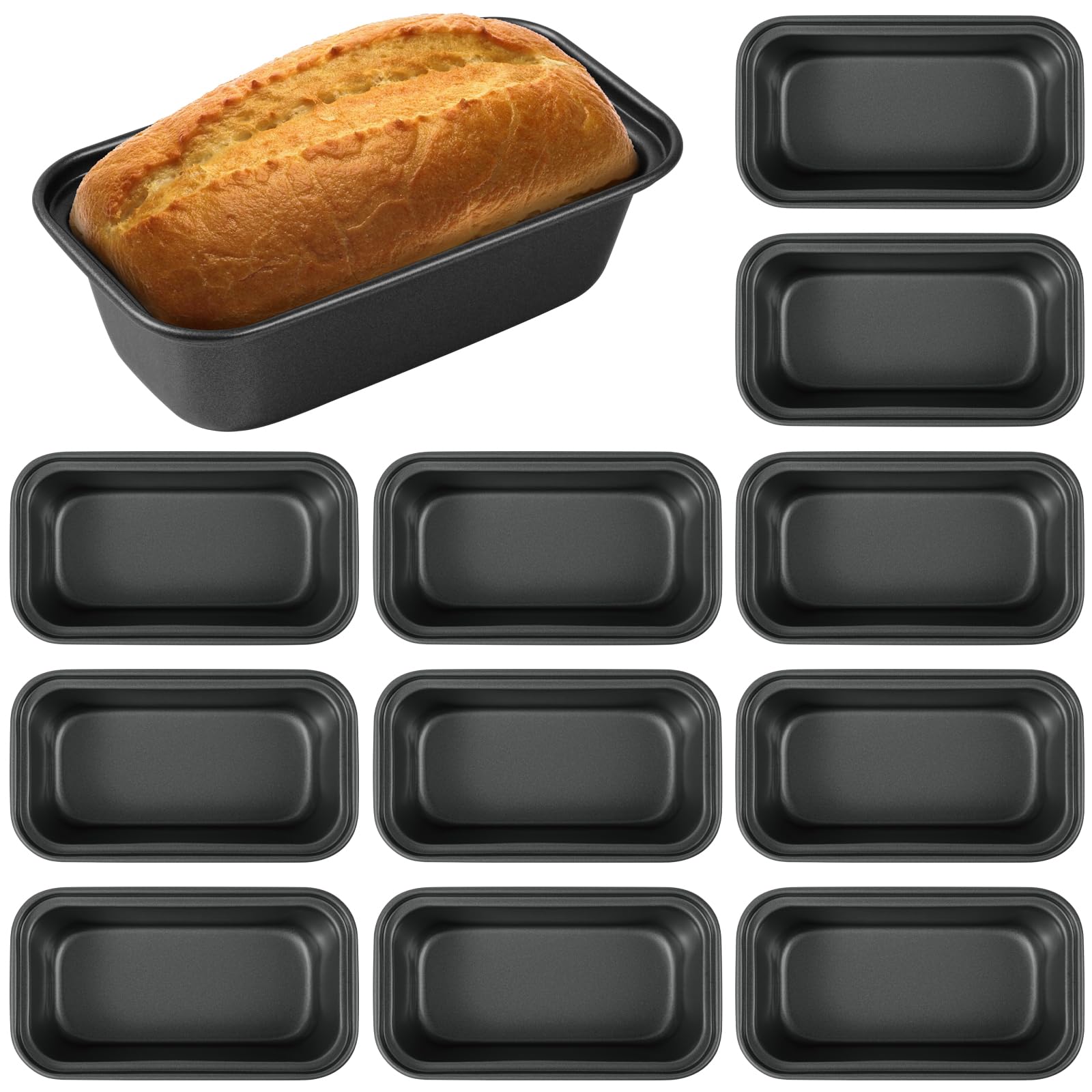 FDKYOEK 12PCS Mini Loaf Pans for Baking Bread, 6 X 3 X 2 in Nonstick Mini Bread Loaf Pans, Carbon Steel Small Bread Pans, Rectan