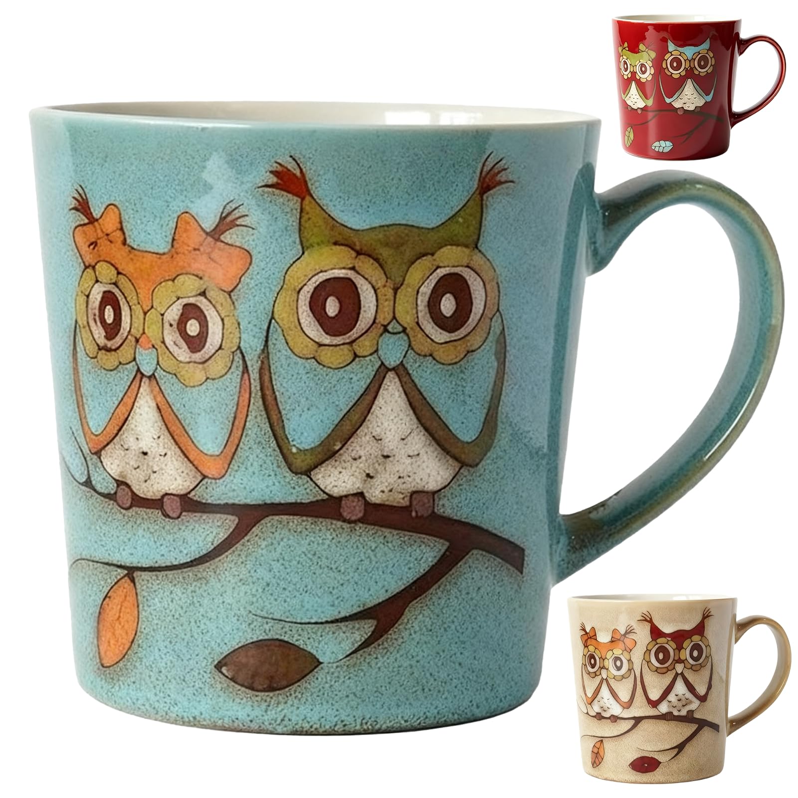 NBABSR Owl Coffee Mug,16 OZ Large Mug,Diner Coffee Cup with Handle,Vintage Ceramic Cup with Couple Bird Pattern for Latte,Cappuc