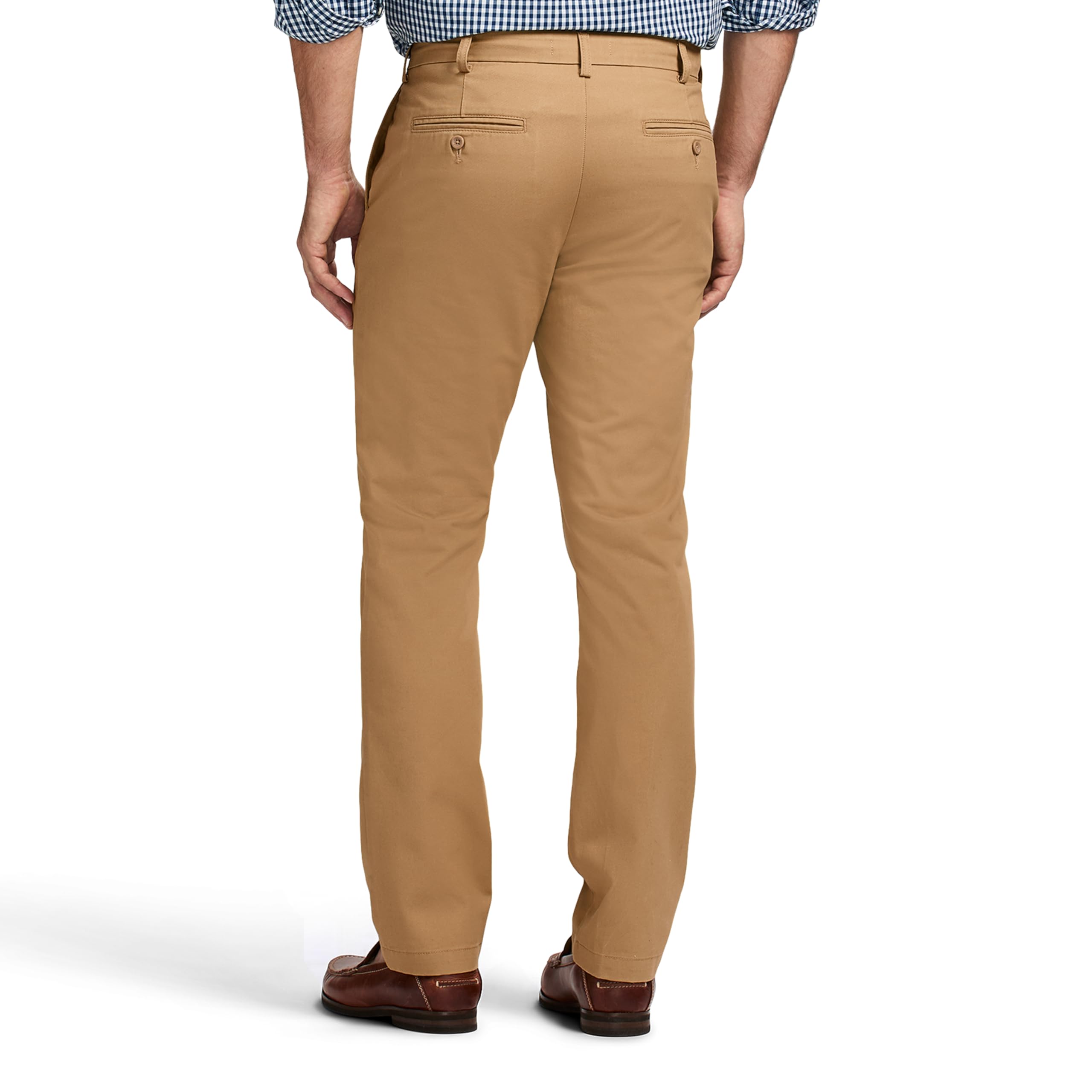 Izod Mens American Chino Flat Front Straight Fit Pant, English Khaki, 34W X 32L