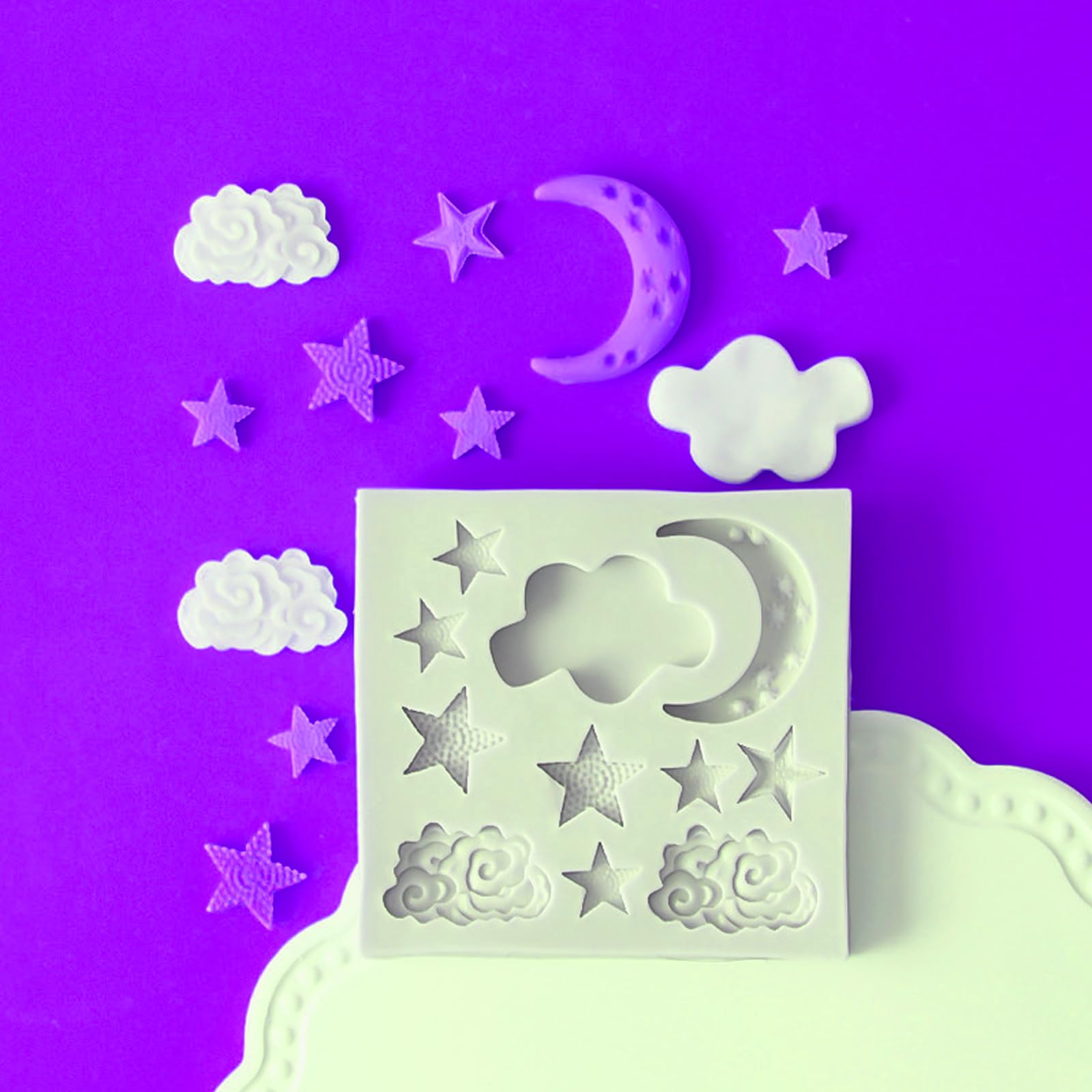 Rainbow Star Moon Clouds Shaped Silicone Fondant Molds 2Pcs Diy Candy Chocolate Decorating Mold For Cupcake Cookie Soap Candle P
