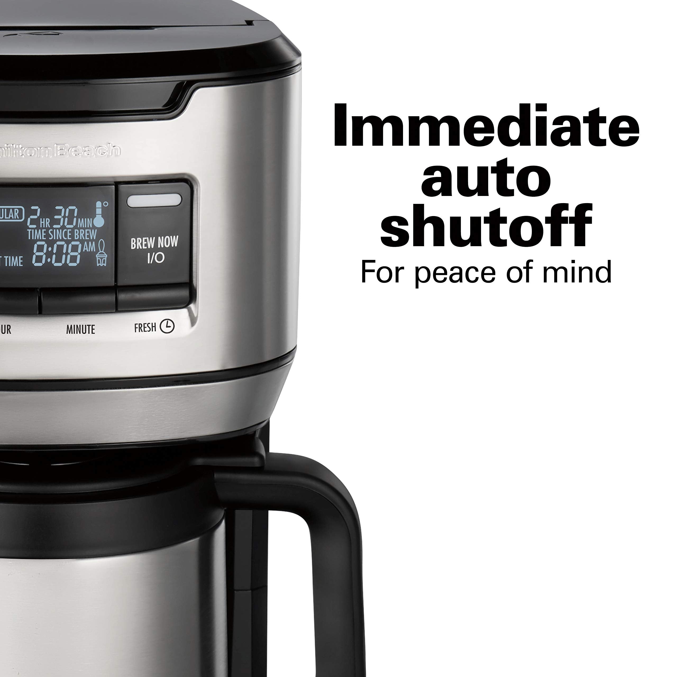 Hamilton Beach 12 Cup Programmable Front-Fill Drip Coffee Maker With Thermal Carafe, Auto Shutoff, 3 Brew Options, Black And Sta