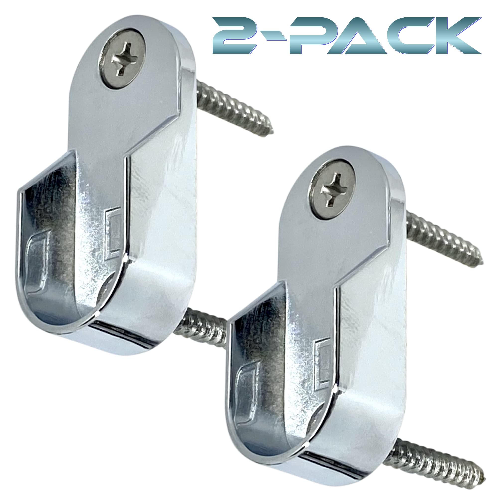 Oval Closet Rod End Supports | Screw On Type | 15Mm X 30Mm | Polished Chrome | 2 Pack