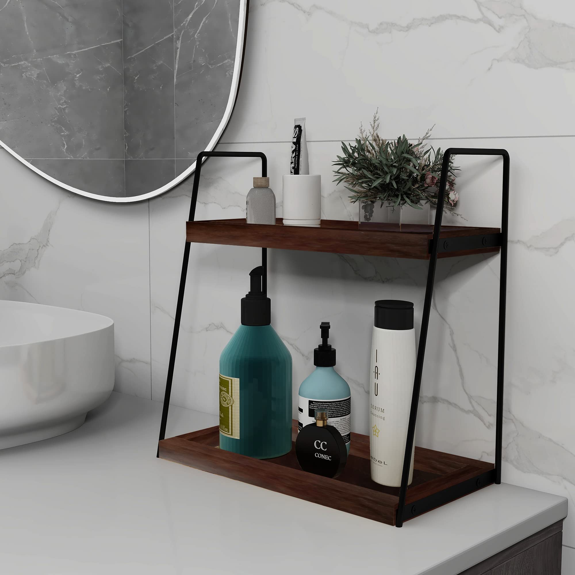 Dorhors 2 Tier Bathroom Storage And Organization,Coffee Bar Accessories,Coffee Organizer Station,Wood Countertop Organizer For B