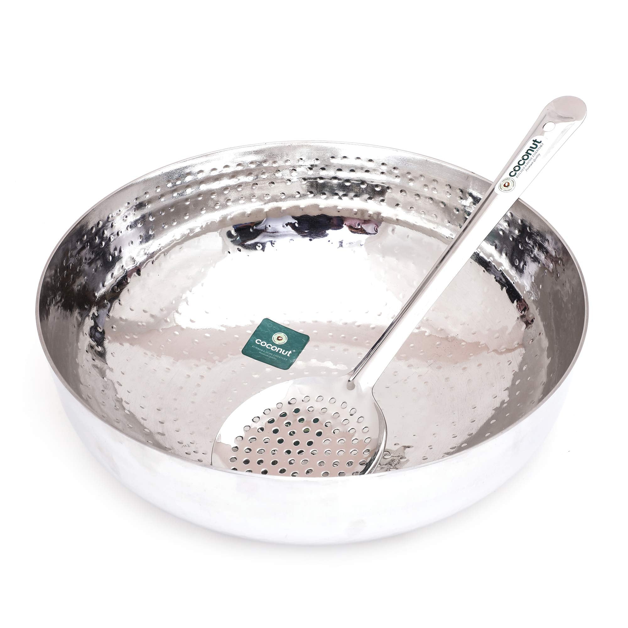 Coconut Stainless Steel Hammered Taasla/Kadhai (Without Handle & Lid) Heavy 18 Guage With Zara- Diamater - 9.5 Inches