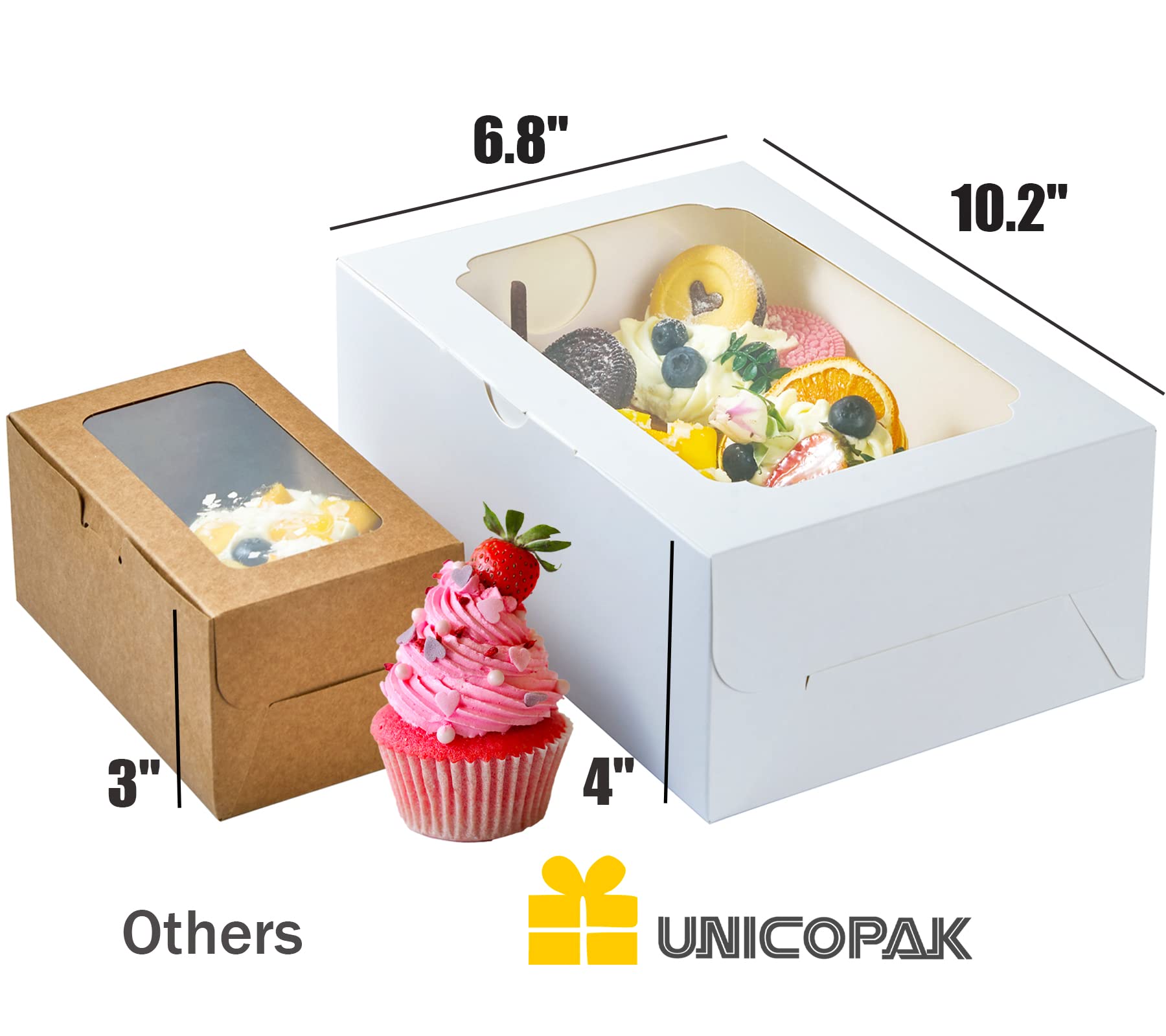 UnicoPak 20 Pack 10 x 6.8 x 4 Inch Tall White Cupcake Boxes with Handle Tray  Cupcake Boxes 6 Count  Extra Large Cupcake Boxes Bakery Boxes Muffin Boxes for Standard and High Creams Decorated Cupcakes Muffins Jumbo Cupcakes