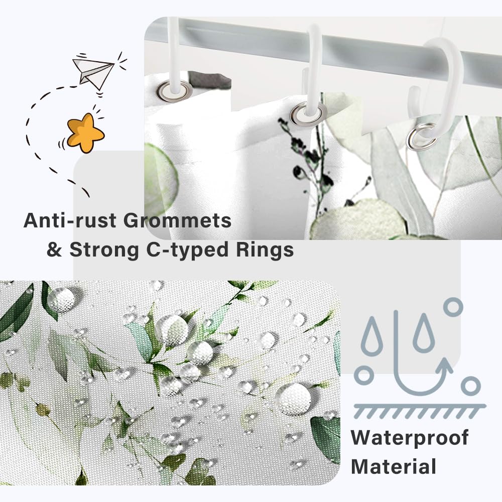 Ruelvth Stall Shower Curtain, Green Eucalyptus Small Shower Curtain Set For Bathroom Waterproof Fabric Botanical Rv Shower Curta