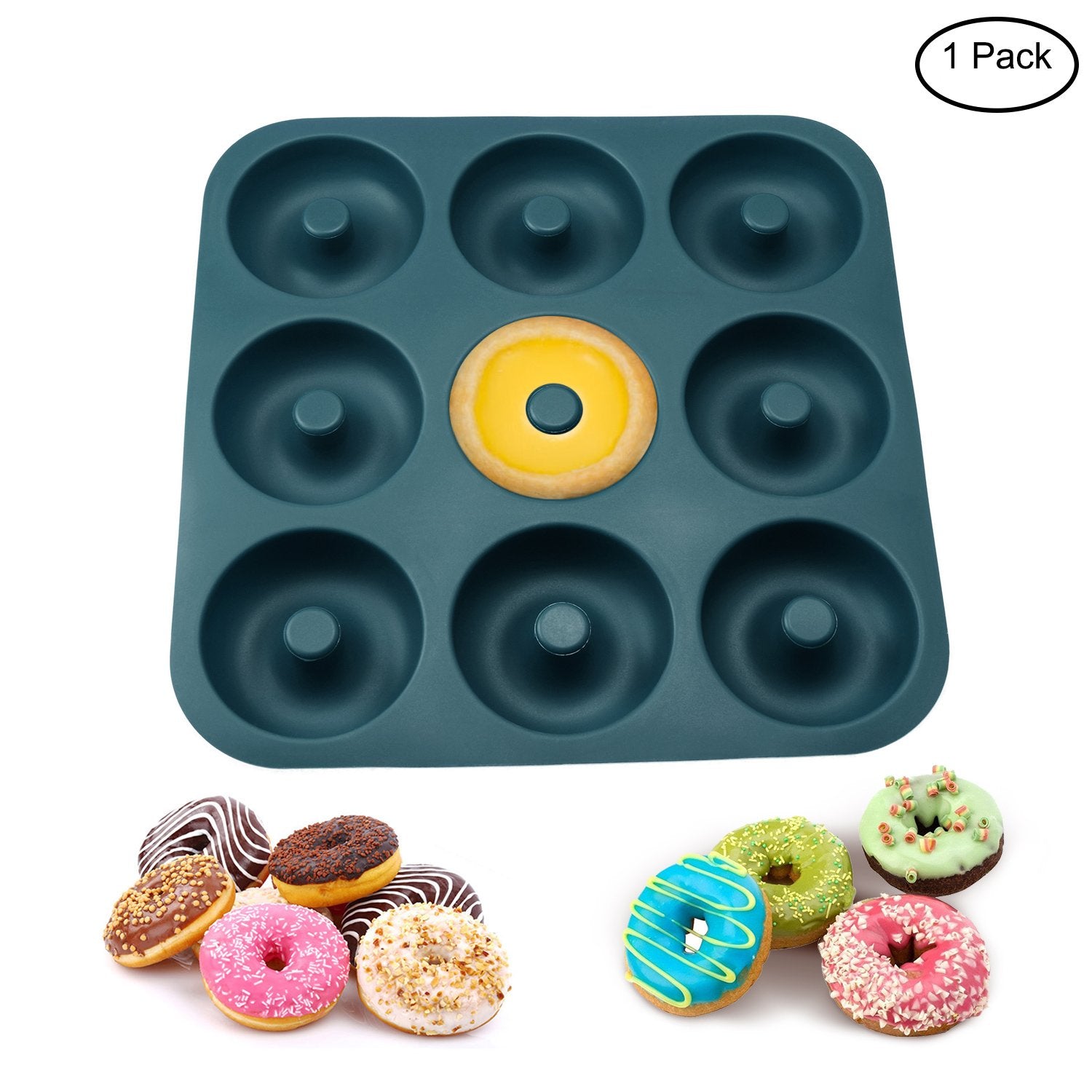 FUNLAVIE Silicone Donut Pan, 9 Cavity Non-Stick Bagel Mold, BPA Free, Navy Blue, 11.2 x 11.1 Inches, Model YJTX