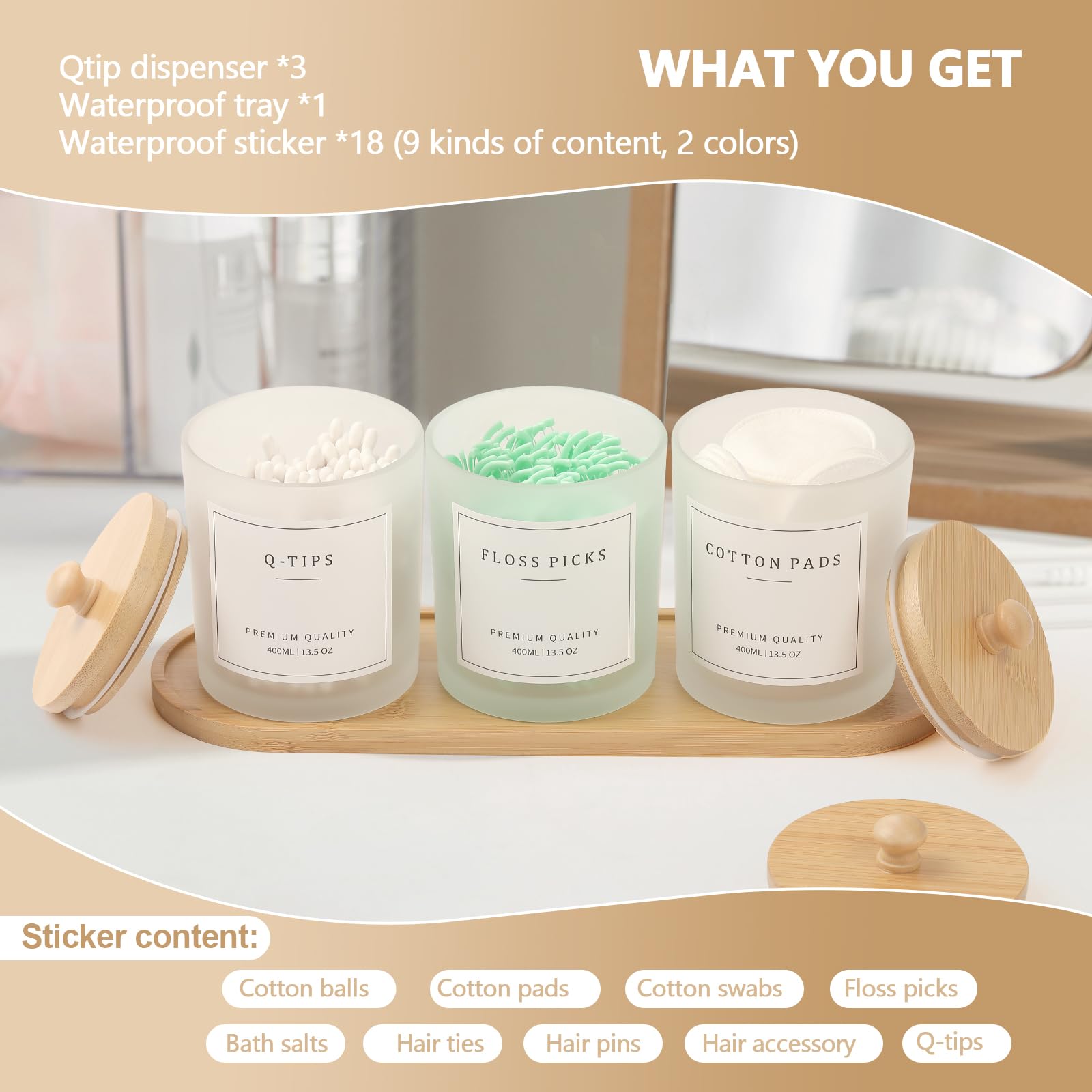 3 Pack Qtip Holder - Bathroom Organizers And Storage, Cotton Round Holder Cotton Swab Dispenser Cotton Ball Holder With Tray, Gl