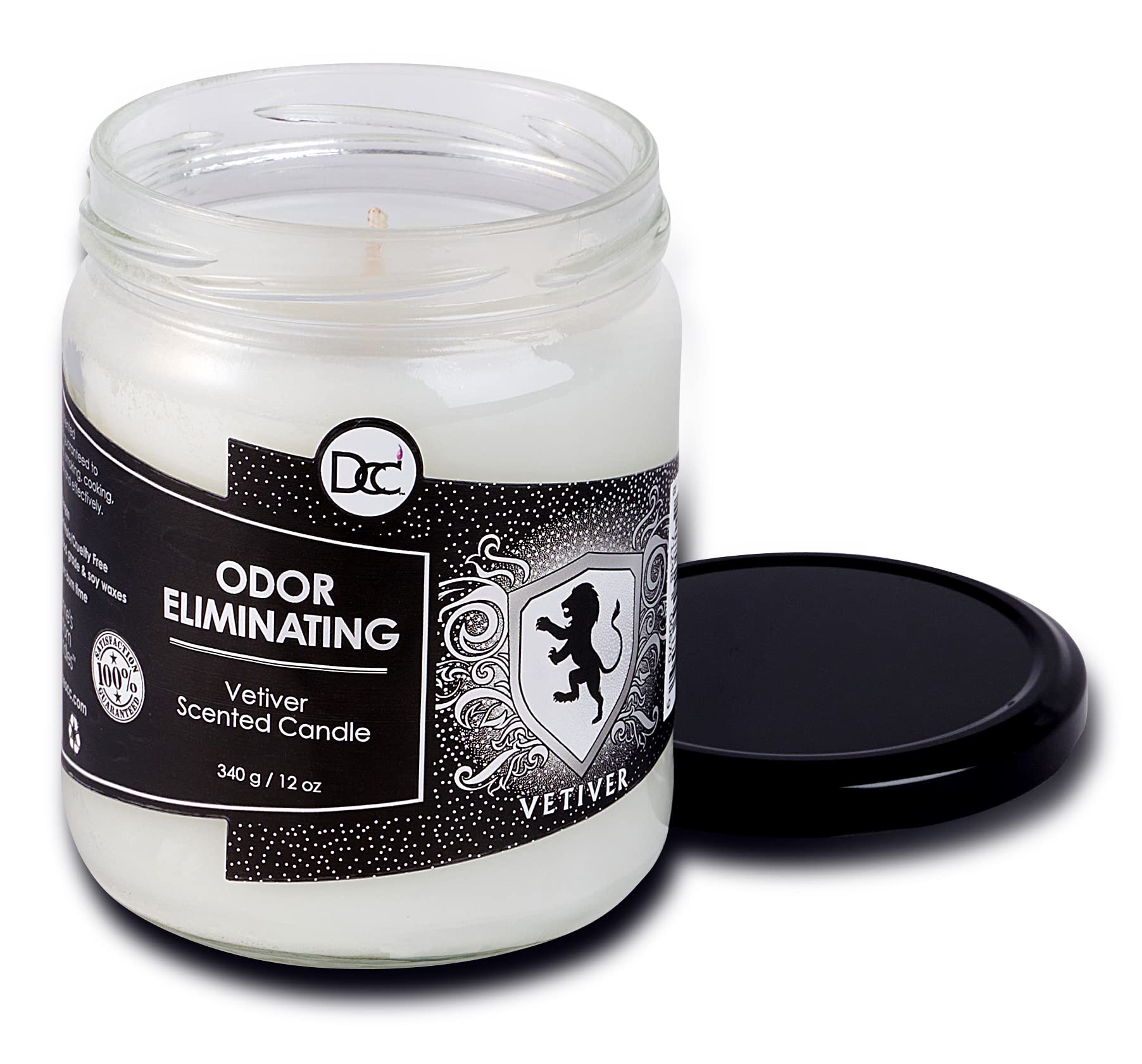 Vetiver Odor Eliminating Highly Fragranced Candle - Eliminates 95% of Pet, Smoke, Food, and Other Smells Quickly - Up to 80 Hour