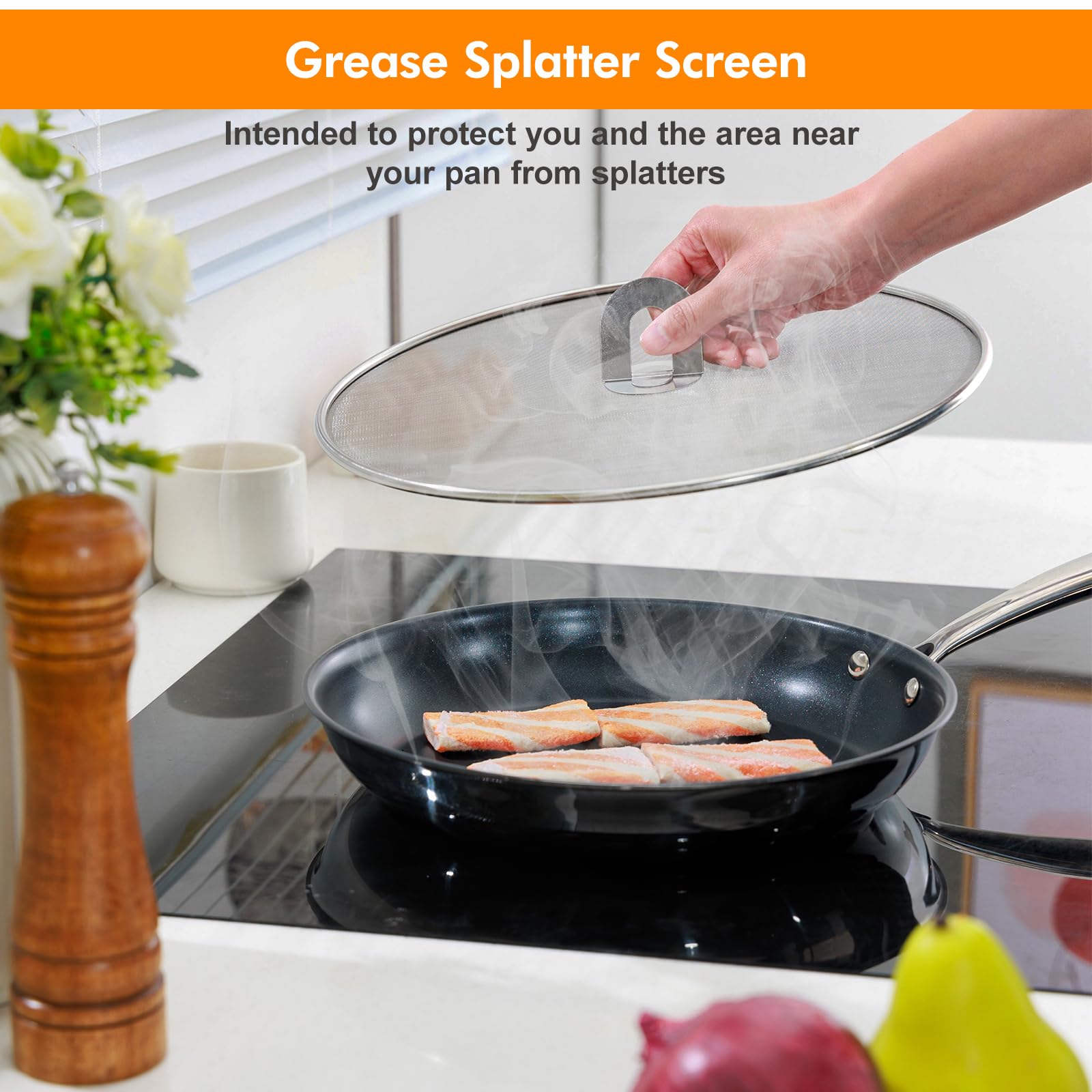 Snowyee Splatter Screen For Frying Pan, Grease Splatter Guard Stainless Steel Large 13    And Small 10    Shield (2 In 1 Set)