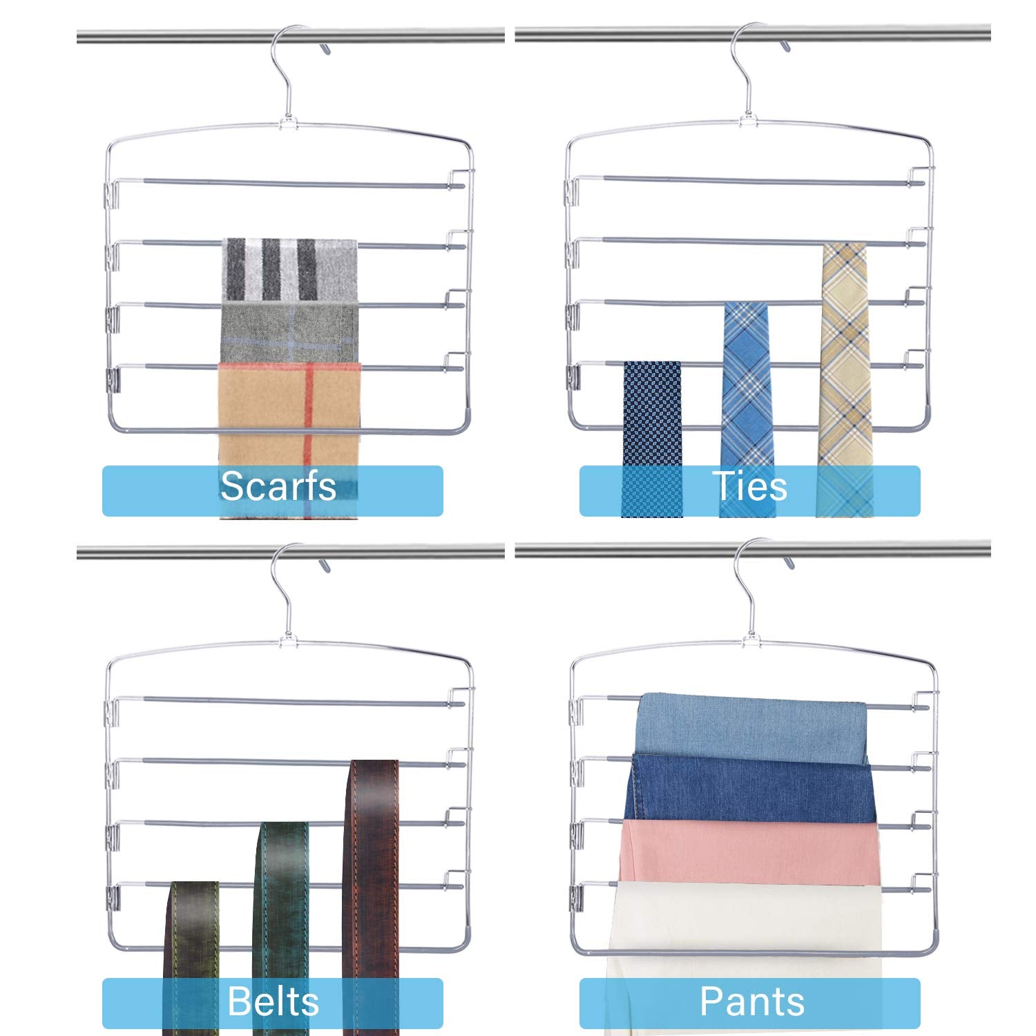 Feerahozer Pants Hangers Space Saving 3 Pack No Slip 5 Layers Multi Functional Pants Rack Stainless Steel Swing Arm Space Saver