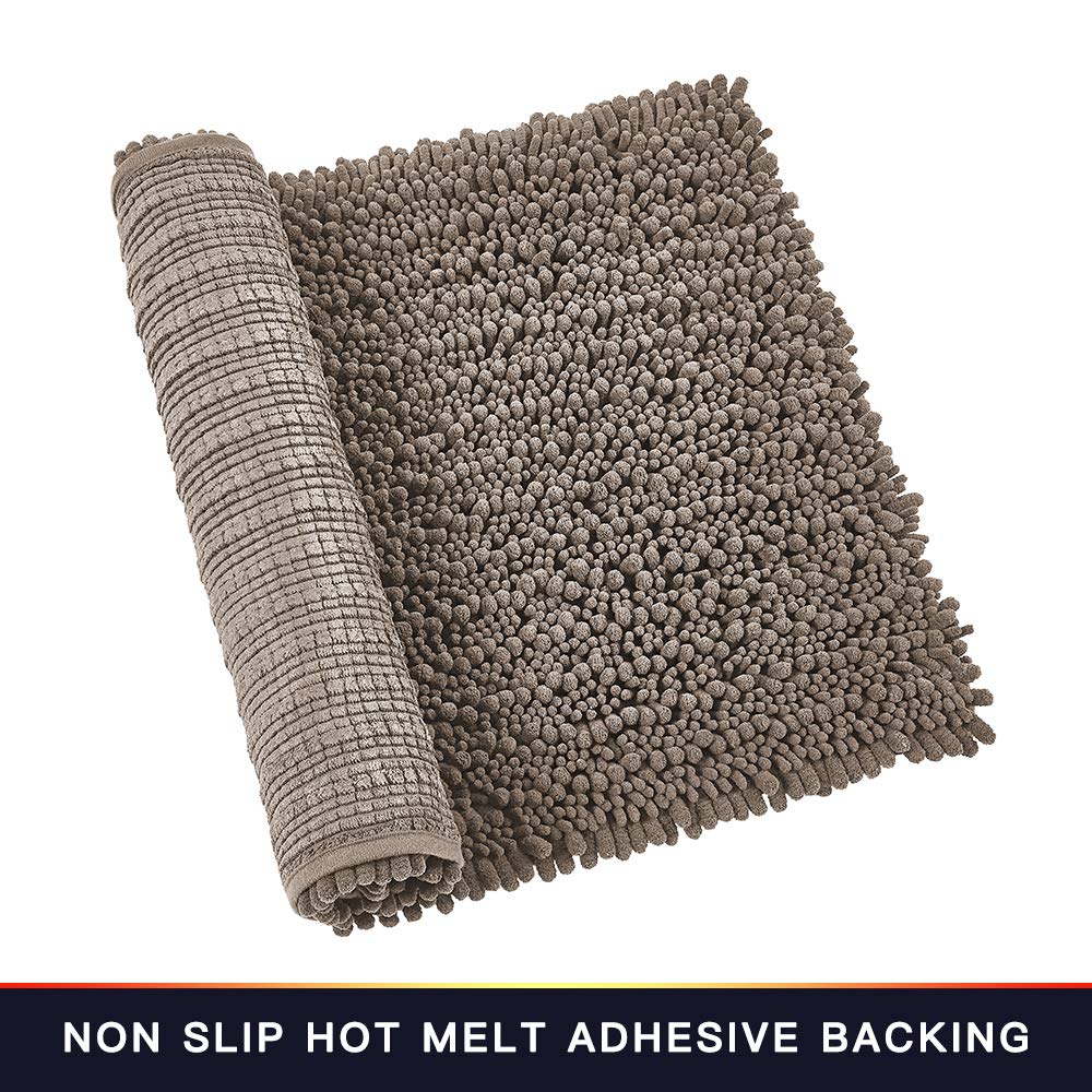 Walensee Bathroom Rug Non Slip Bath Mat (24x17 Inch Taupe) Water Absorbent Super Soft Shaggy Chenille Machine Washable Dry Extra Thick Perfect Absorbant Best Small Plush Carpet for Shower Floor