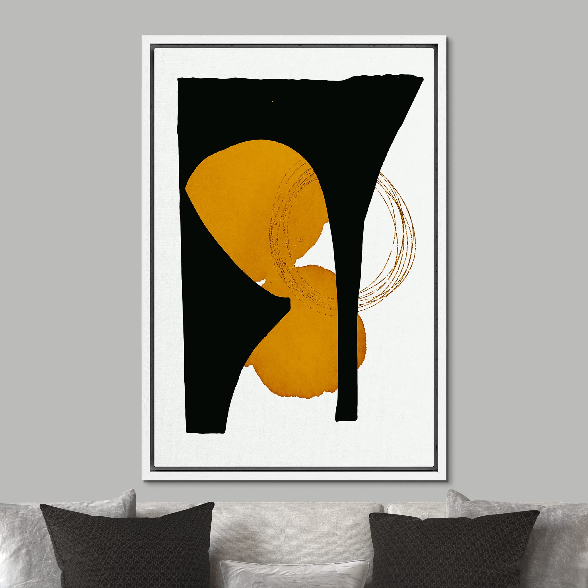 Signford Framed Canvas Print Wall Art Mid-Century Geometric Paint Strokes Abstract Shapes Illustrations Modern Art Decorative Bo