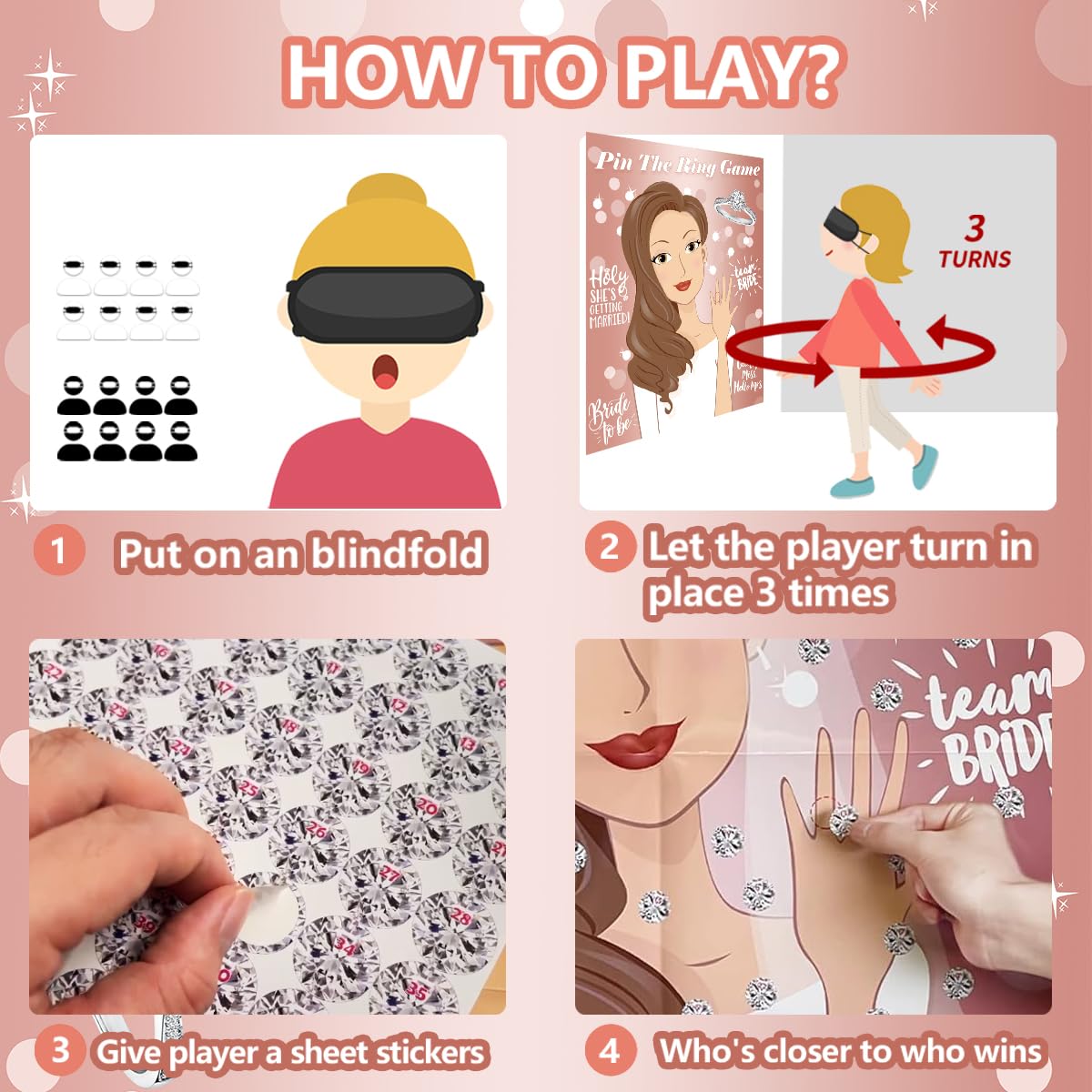 Tyhjoy Pin The Ring On The Bride Game, 40 Guests Bridal Shower Bachelorette Party Decorations Games