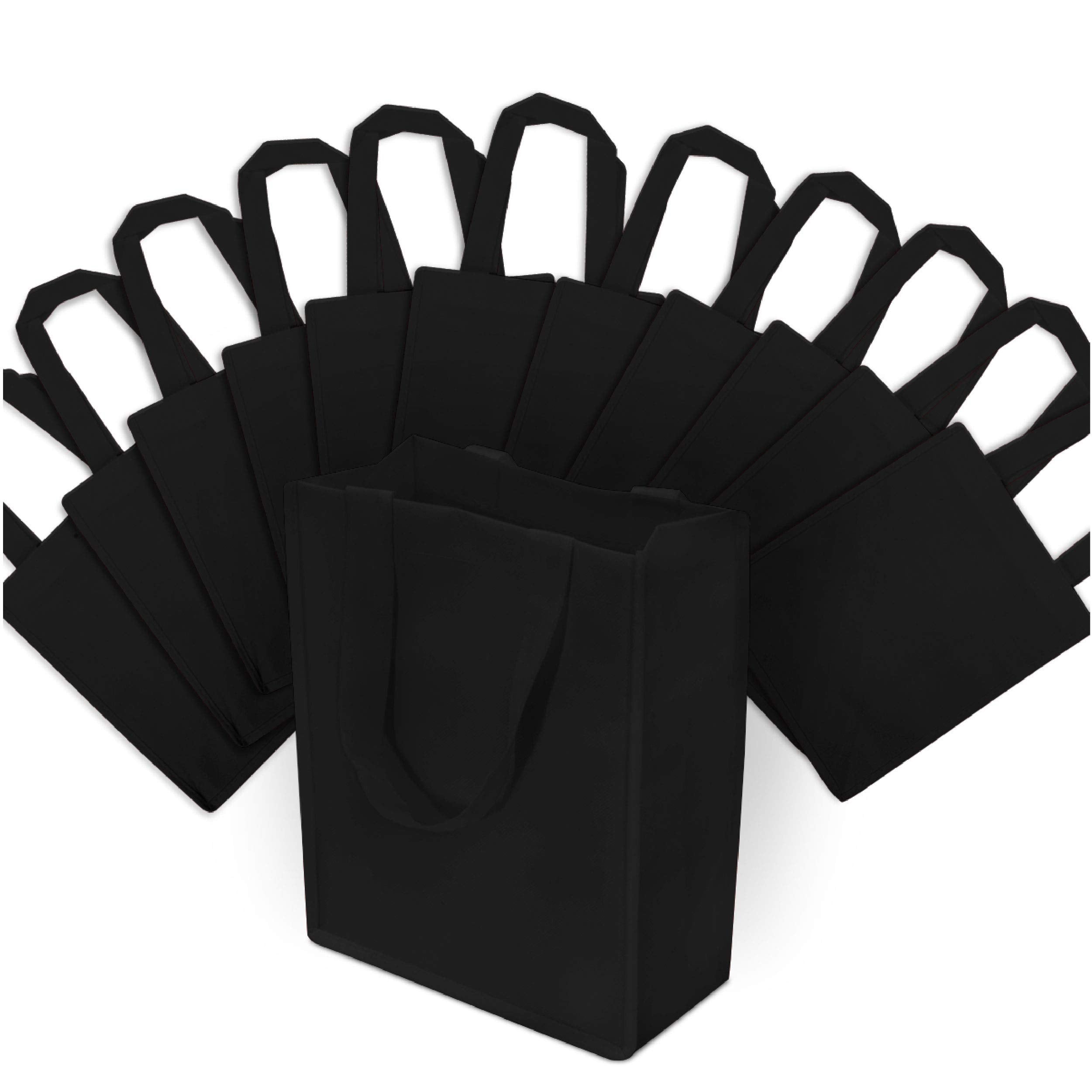Black Gift Bags - 12 Pack Reusable Shopping Bags With Handles, Small Fabric Cloth Bags For Small Business, Gifts, Groceries, Mer