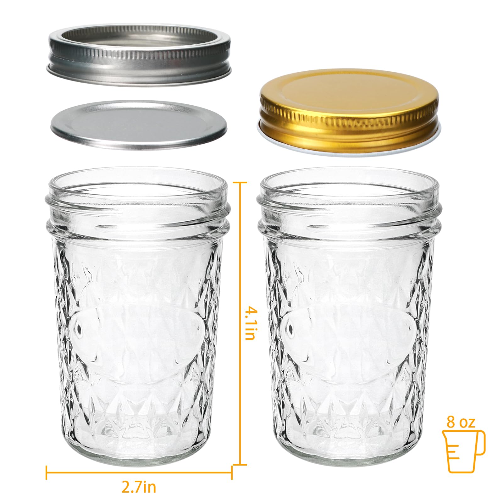 Datttcc 8oz Mason Jars, Canning Jars,Jam Jars forJelly,Honey, Wedding Favors, Food Storage,Kitchen & DIY Gifts, with Lables,Spon
