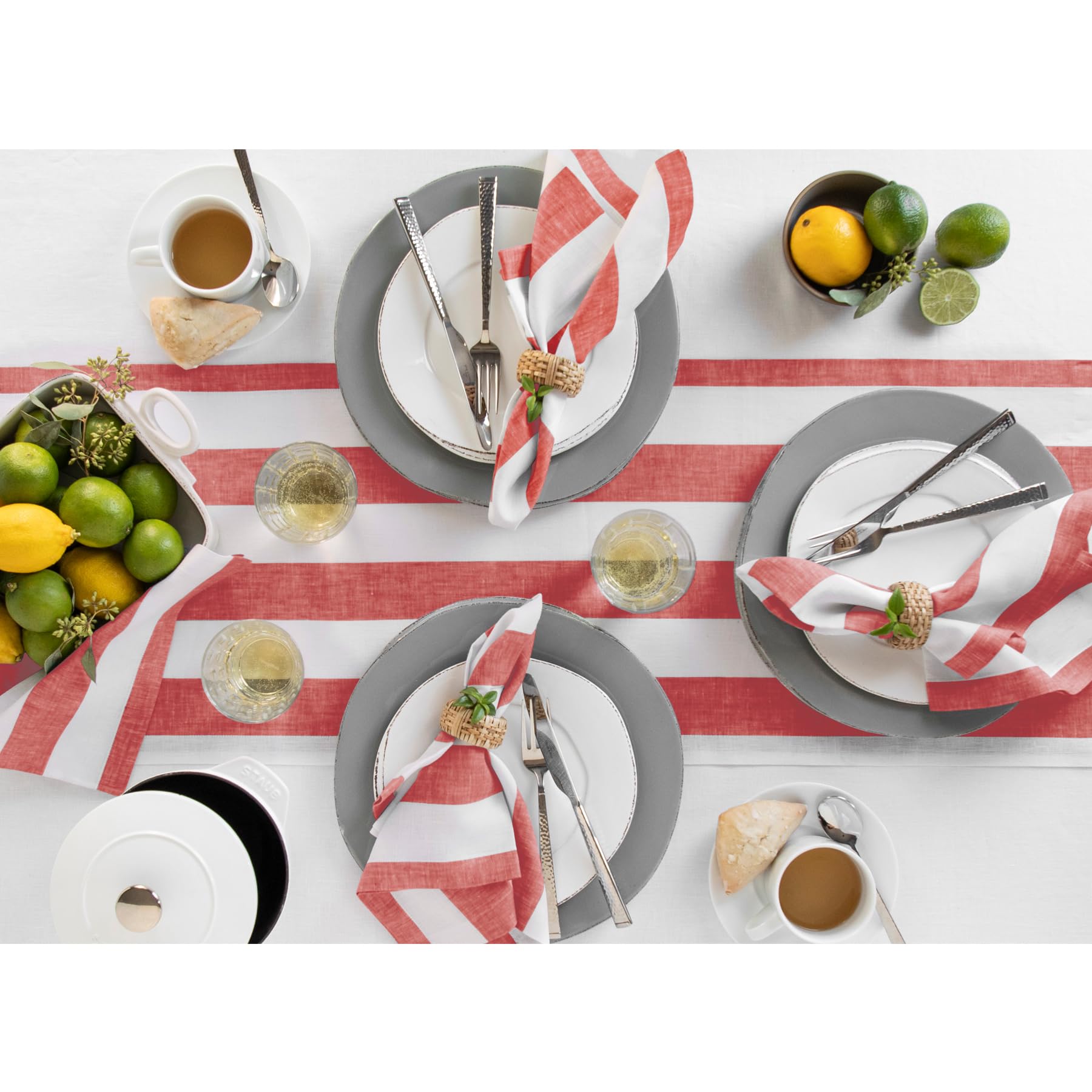 Solino Home Cabana Stripe Linen Dinner Napkins - 20 X 20 Inch, 100% Pure Linen Red And White Napkins Set Of 4 For Spring - Handc