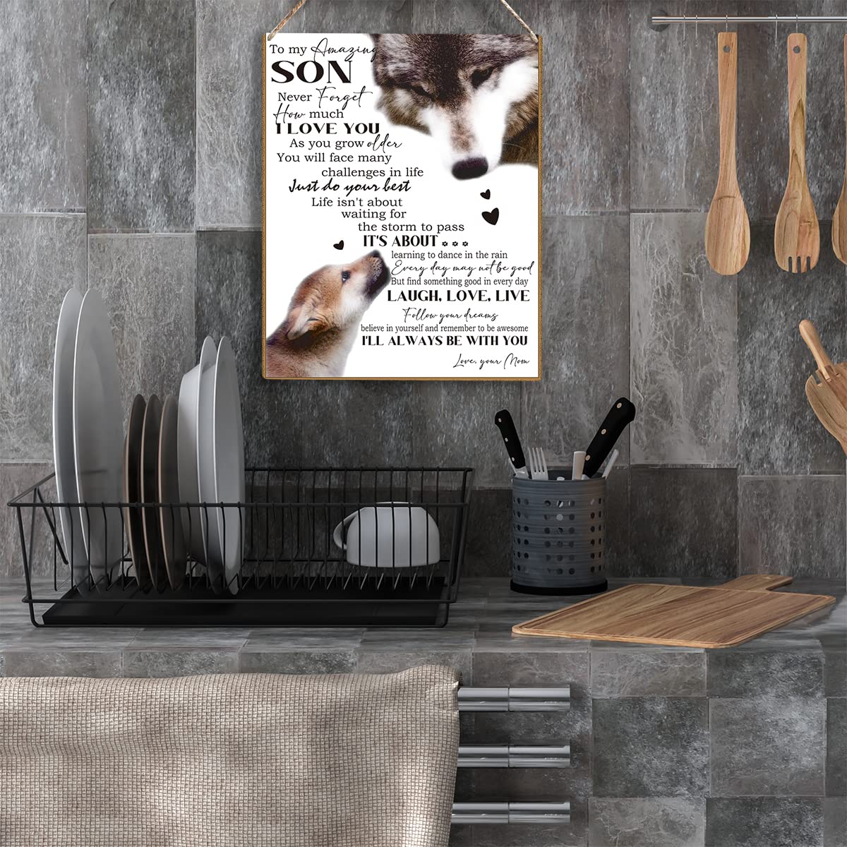 To My Son Wooden Hanging Sign from Mom Son Gifts Family Wall Decor for Bedroom Boys Room Decor Birthday Christmas Thanksgiving G
