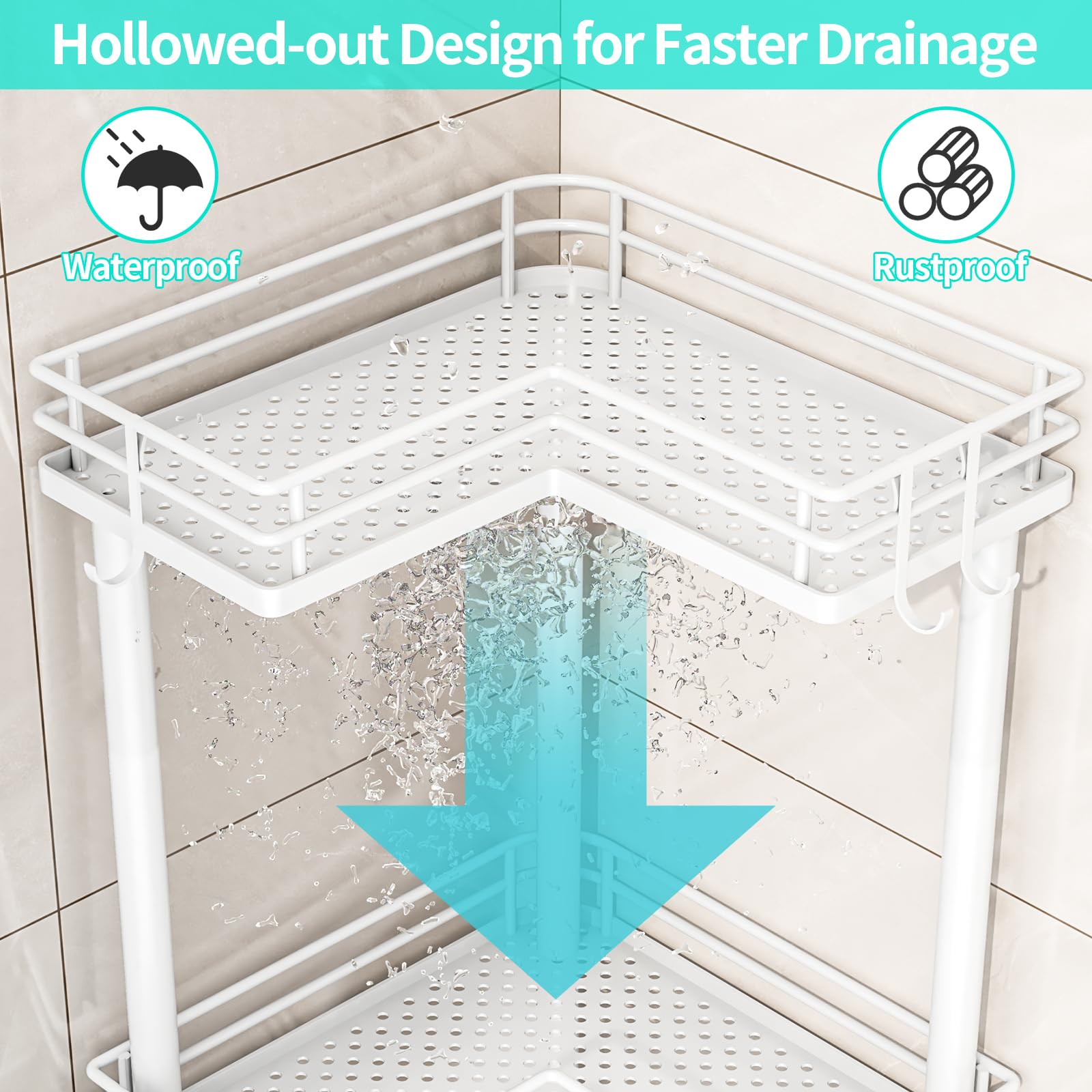 Hapirm Corner Shower Caddy Standing - 3 Tier Shower Organizer Corner With Soap Holder, Rustproof Bathroom Standing Organizer Wit