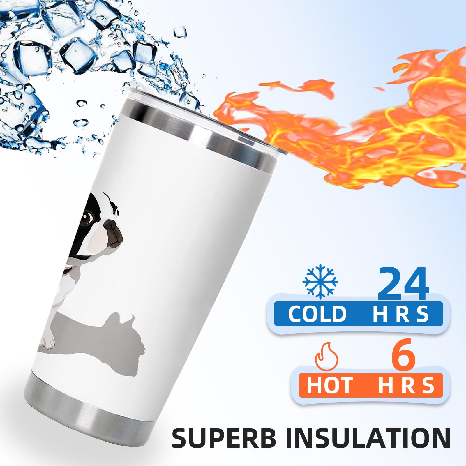 Boston Terrier Stainless Steel Tumbler with Lid 20oz Funny Bulldog Vacuum Insulated Tumbler Ideal Gifts to Dog Mom  Dad  Kids  Water Coffee Cup Travel Mug Home Office Outdoor Mug