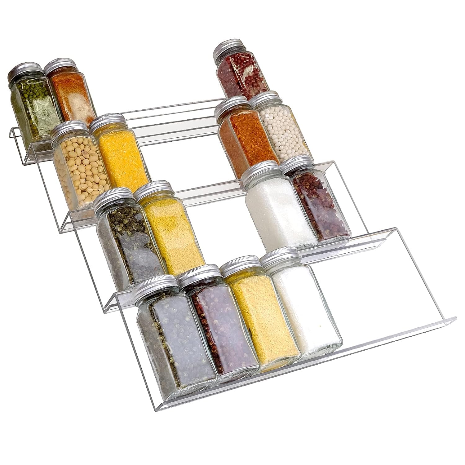 Drawer Organizer 4Tier,Tiered Shelf Acrylic Seasoning Organizer Under Cabinet Rack, Clear Spice Rack Tray, Kitchen Seasoning Jar