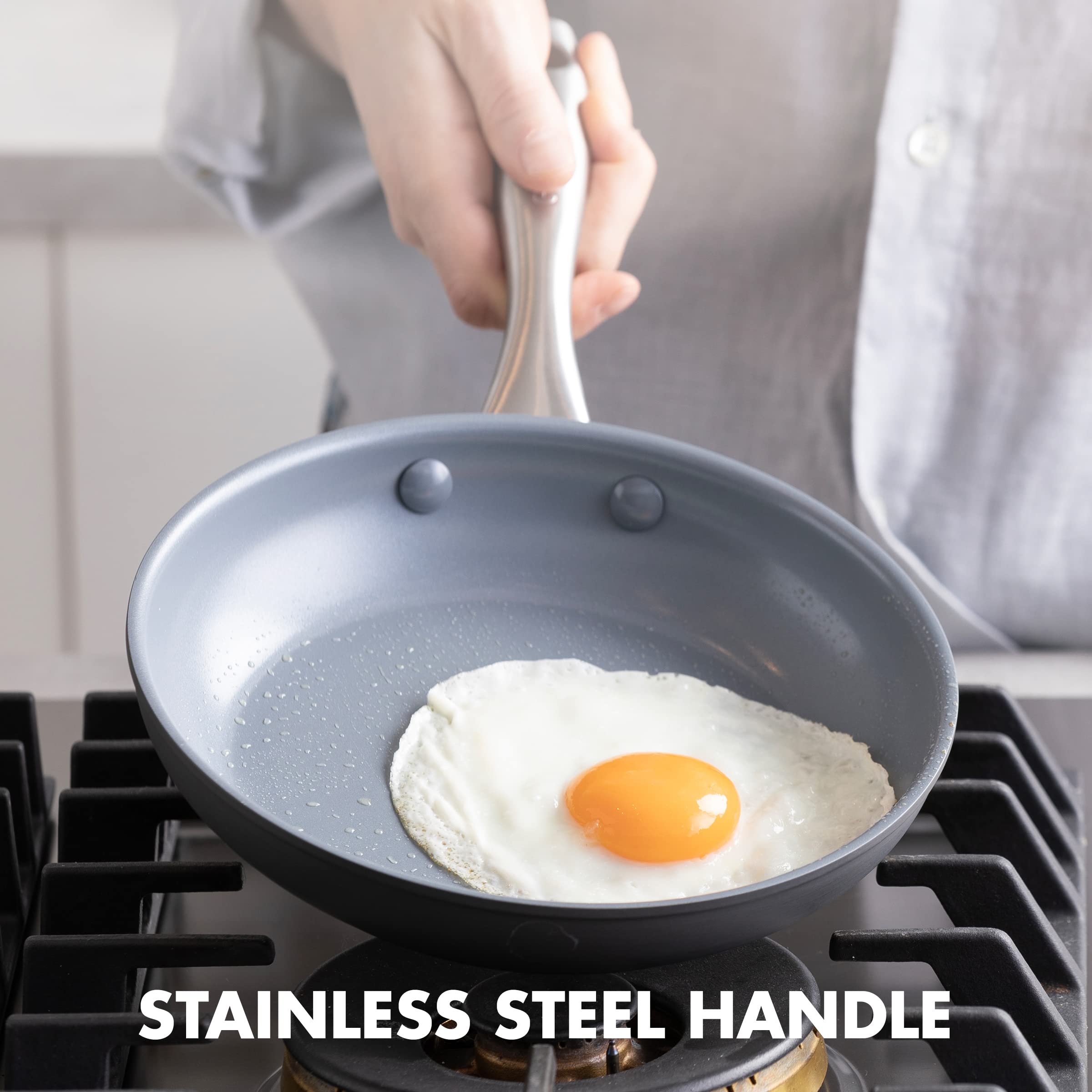 Greenpan Lima Healthy Ceramic Nonstick, 8 10 And 12 Frying Pan Skillet Set, Gray