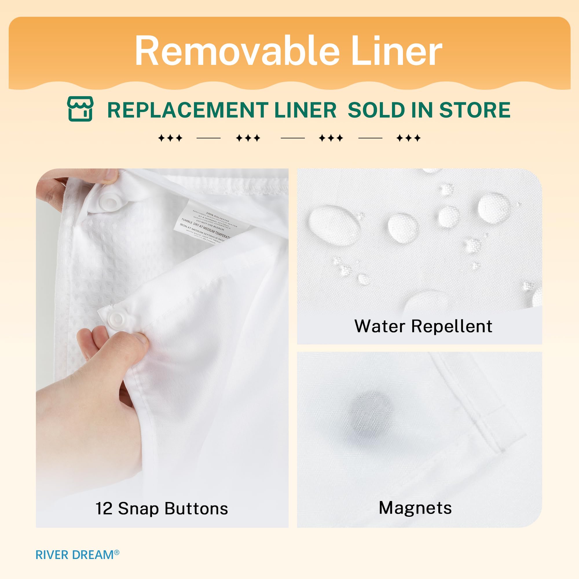 No Hooks Required Waffle Weave Shower Curtain with Snap in Liner - 71W x 74H Hotel Grade Spa Like Bath Curtain White