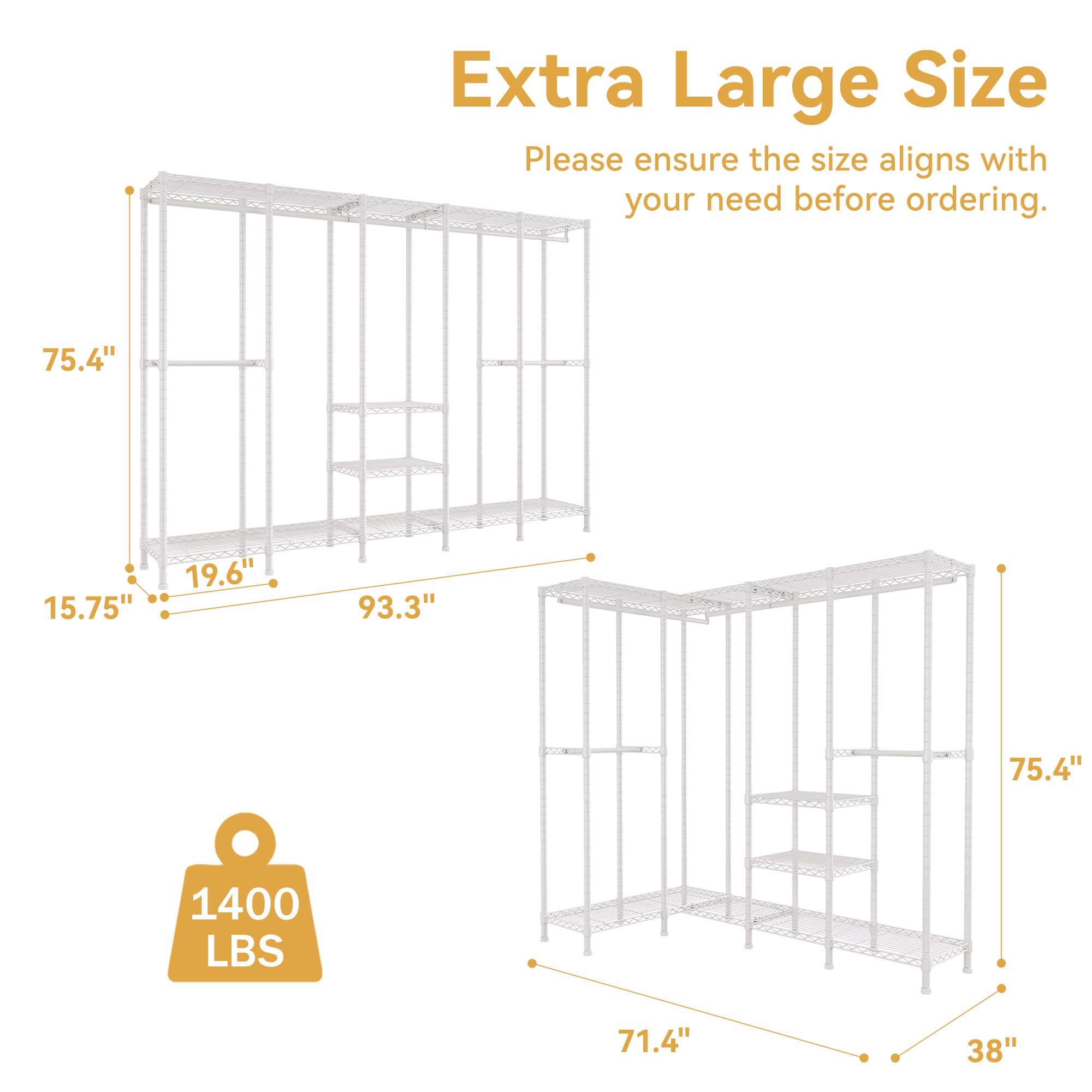 Higeego H5 Extra Large Heavy Duty Clothes Rack, Wire Garment Rack,Large Wardrobe Closet, Freestanding Closet Rack For Hanging Cl