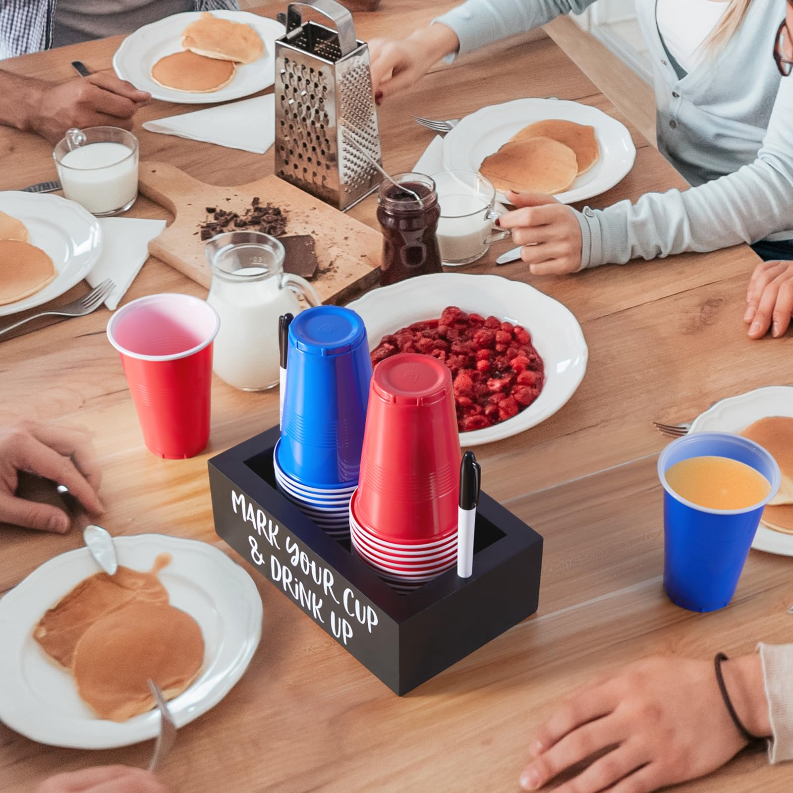 Drastar Double Disposable Cup Holder With Marker Slot, Mark Your Cup And Drink Up Caddy, Wood Disposable Cup Holder, Plastic Cup