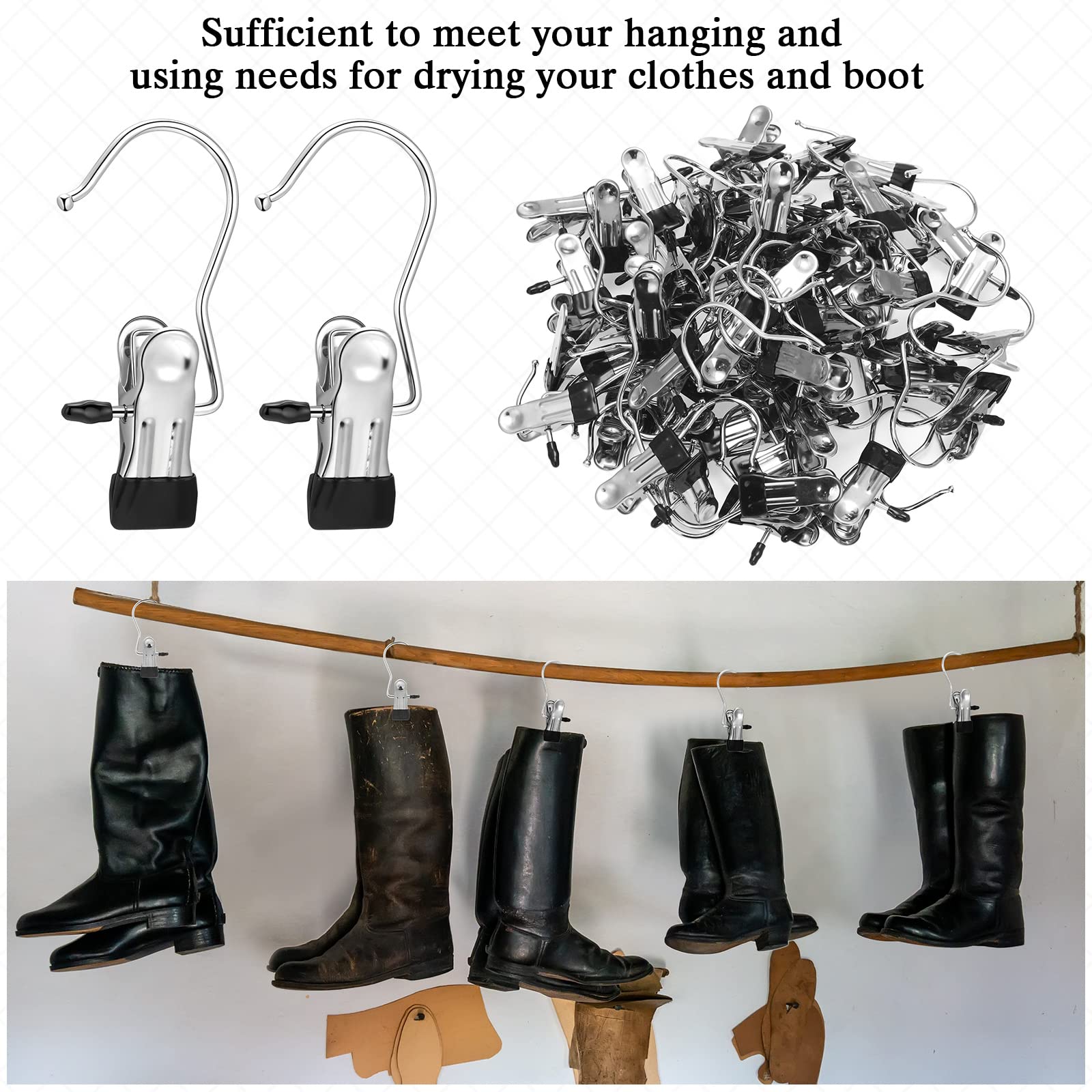 150 Pcs Boot Hangers Clips Laundry Hooks Hanging Stainless Steel Clothes Pins Portable Clip Hangers For Closet Travel Socks Pant