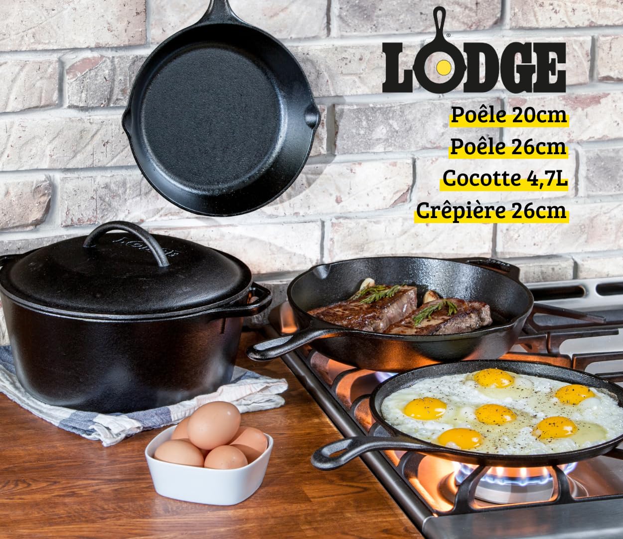 Lodge Seasoned Cast Iron 5 Piece Bundle. 10.5 Griddle, 8 Skillet, 10.25 Skillet, 10.25 Dutch Oven, And 10.25 Lid,Black