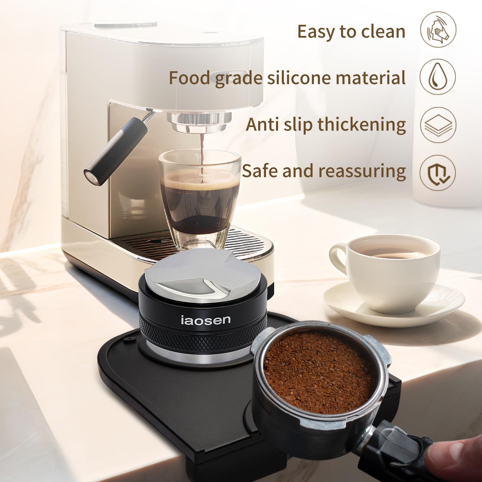 Iaosen Knock Box Square High Sidewall Design Espresso Knock Box Tamping Mat Espresso Machine Accessories Set Of 2 With Removable