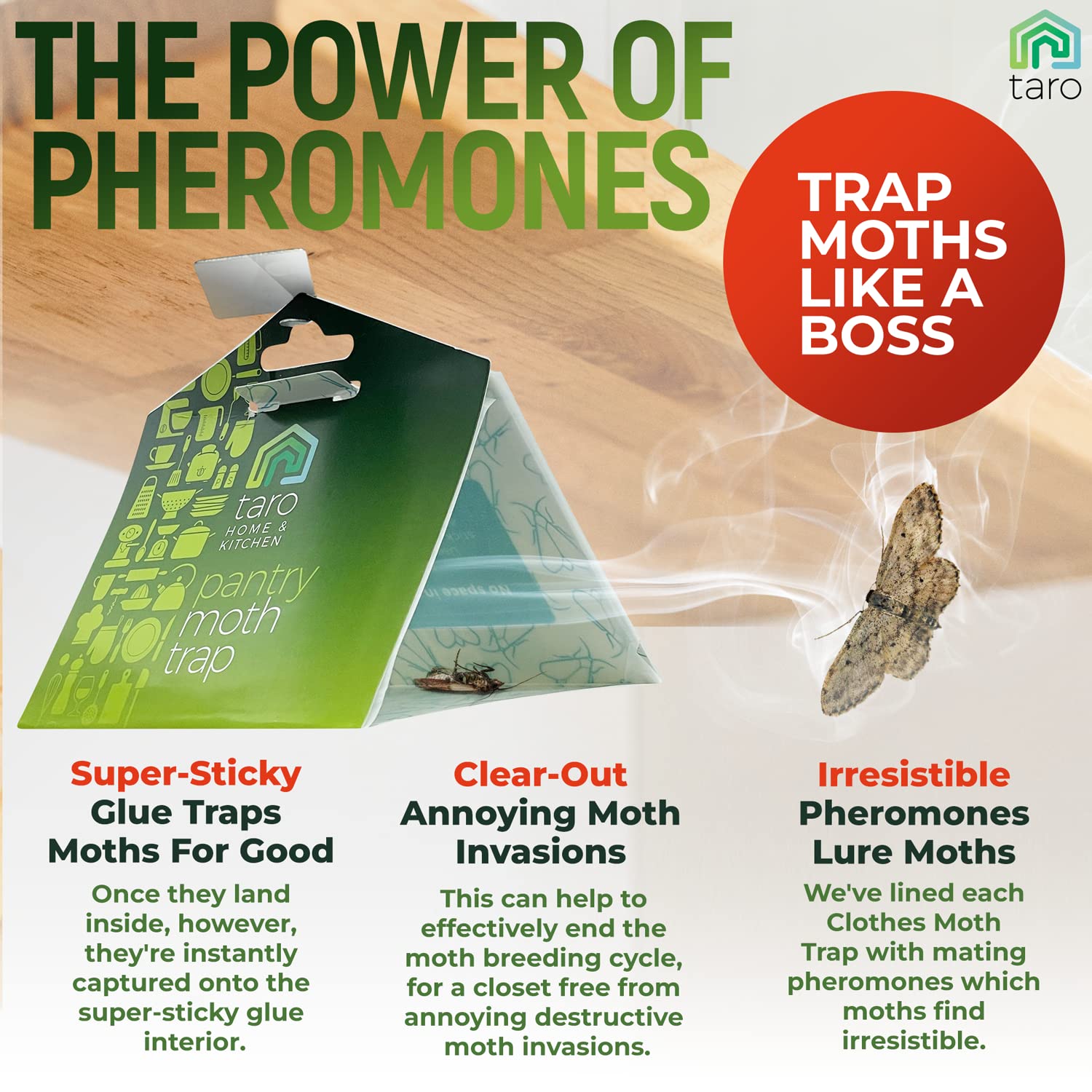 Taro 6-Pack Maximum Strength Pantry Moth Traps, Pantry Moth Killer, Moth Traps For House Pantry, Keep Moth Away With Taro Moth K