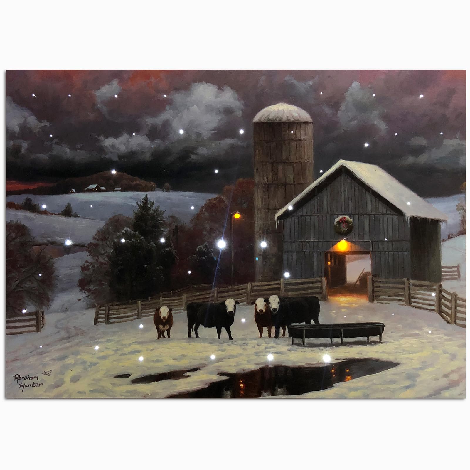 Demagnnie Large Led Lighted Canvas Pictures Wall Paintings With Timer, Fiber Optic Lights Built In Lit Up Pictures Ready To Hang