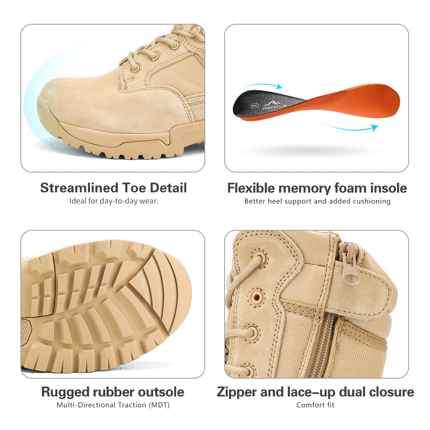 NORTIV 8 Men's Tactical Work Boots, Side Zip, Sand, Size 13, Outdoor Combat Hiking Booties