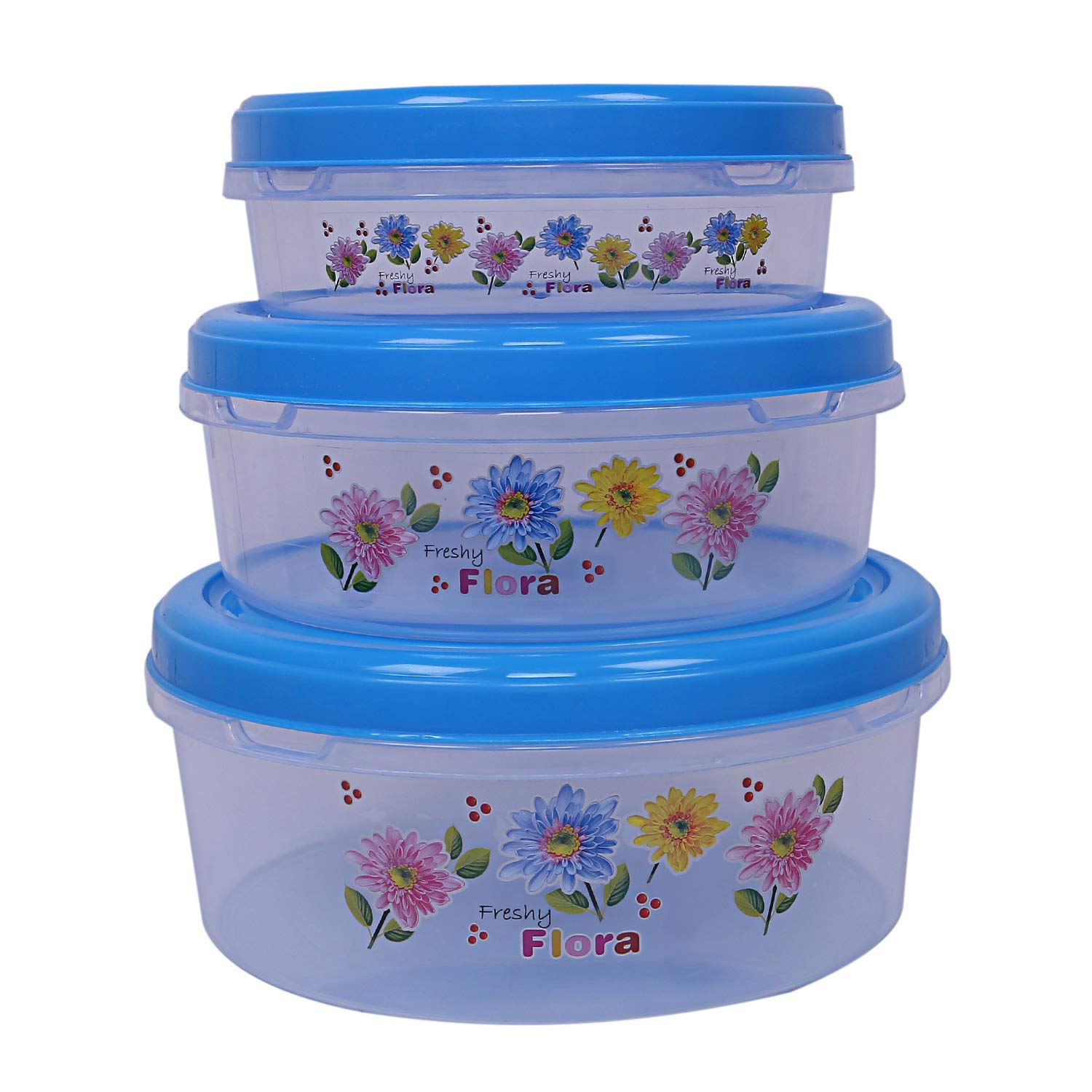 Kuber Industries Airtight Plastic Food Storage Containers|Plastic Container For Kitchen|Pack Of 3 (Blue)