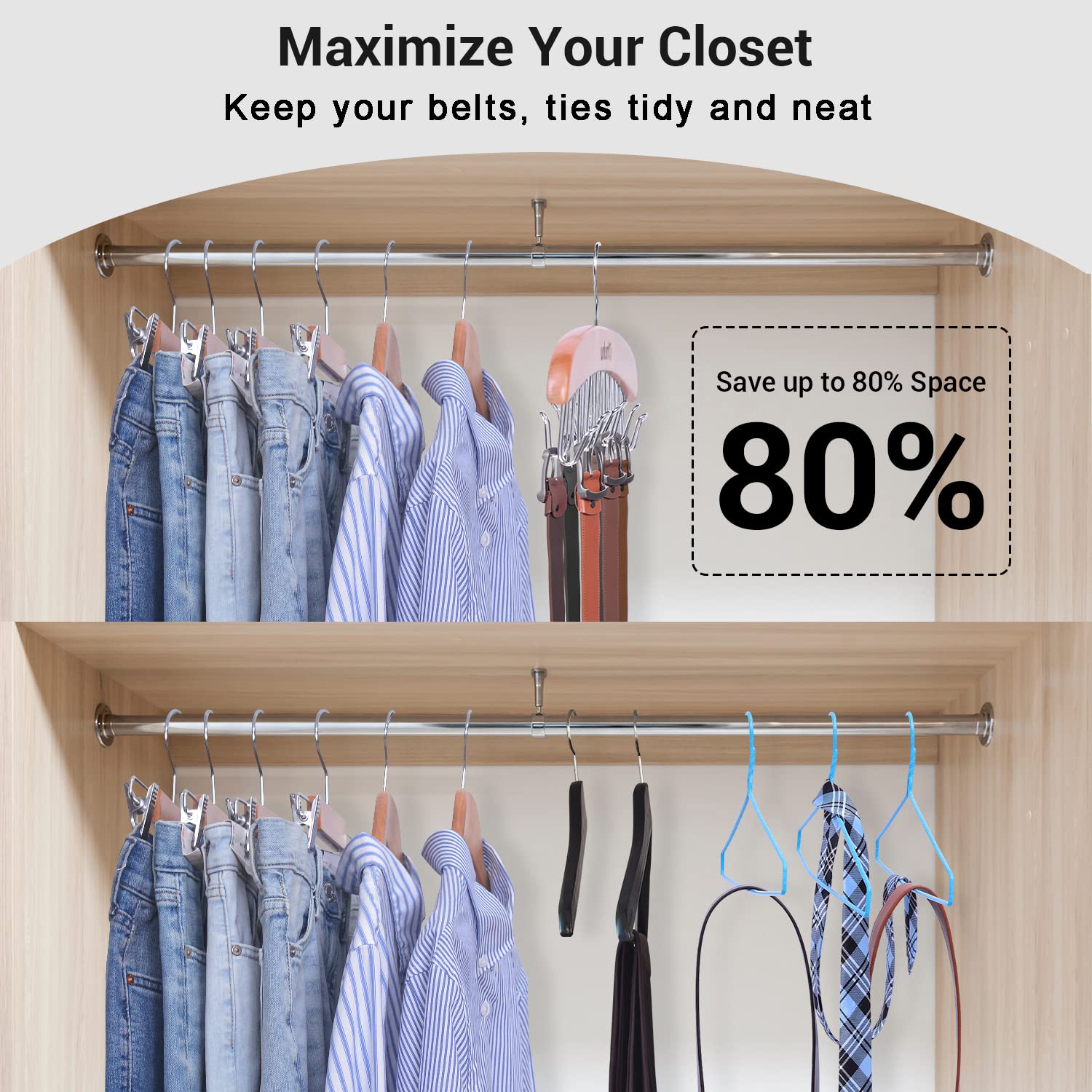 Belt Hanger Organizer For Closet: Ohuhu 12 Hooks Max 36 Belts Tie Rack Wooden Belt Holder For Storage 360 Degree Rotating Space