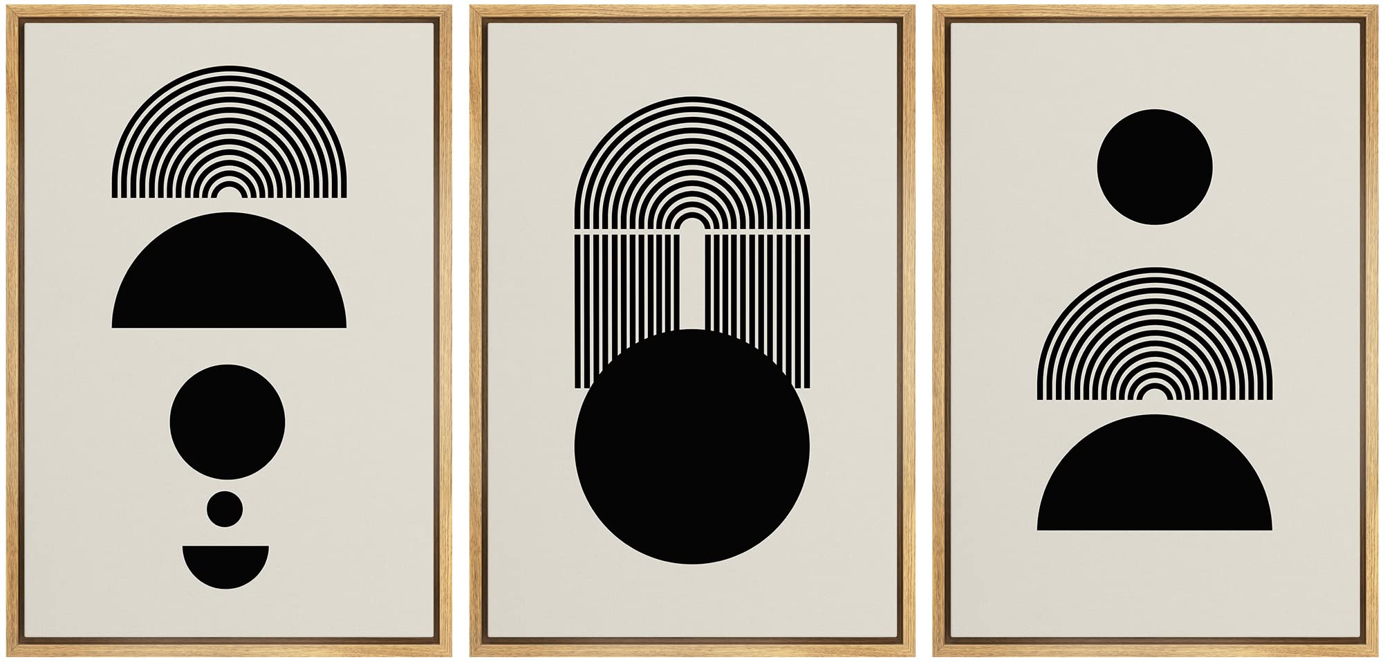 Signleader Framed Canvas Print Wall Art Solid & Spiral Semi-Circles Geometric Shapes Drawings Modern Art Contemporary Edgy Black