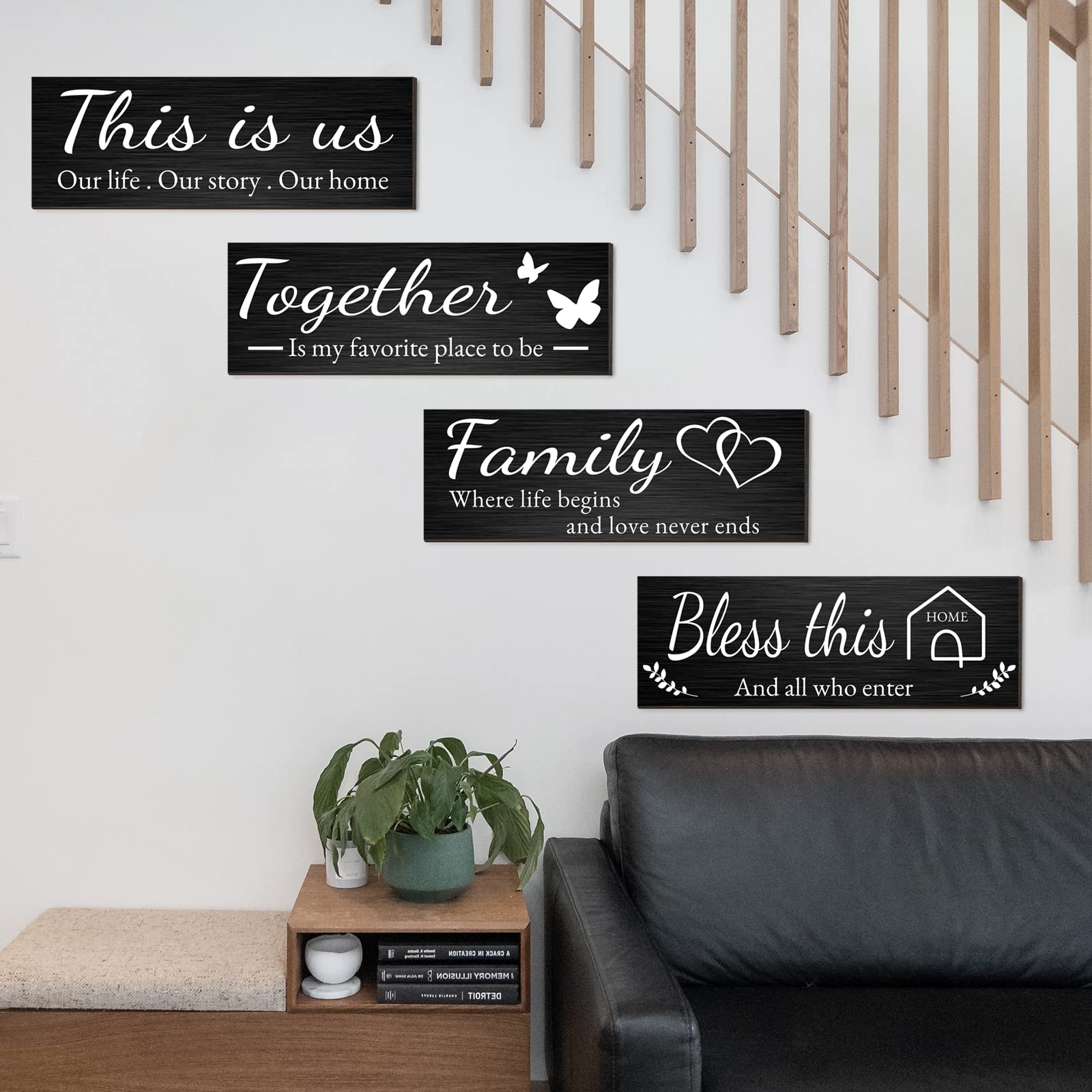 Joyhawk 4 Pieces Home Wall Decor Signs, THIS IS US/TOGETHER/BLESS THIS HOME/FAMILY Wall Decor For Living Room Bedroom, Rustic Wo