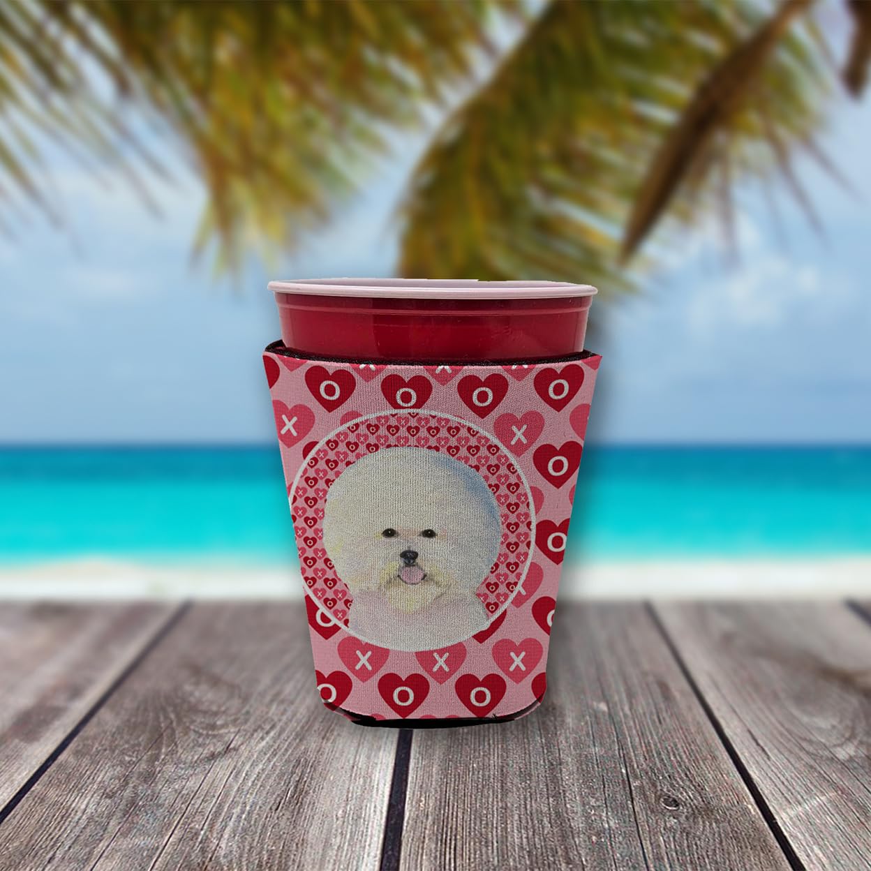 Bichon Frise  Red Solo Cup Beverage Insulator Hugger