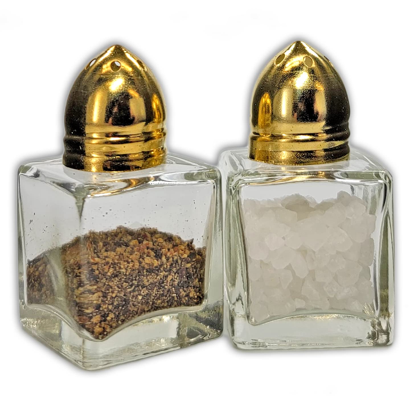 Pack Of 4 Clear Glass Mini Cube Salt & Pepper Shakers With Gold-Tone Tops And Bonus Easy Fill Funnel (Gold) By Netsellsit
