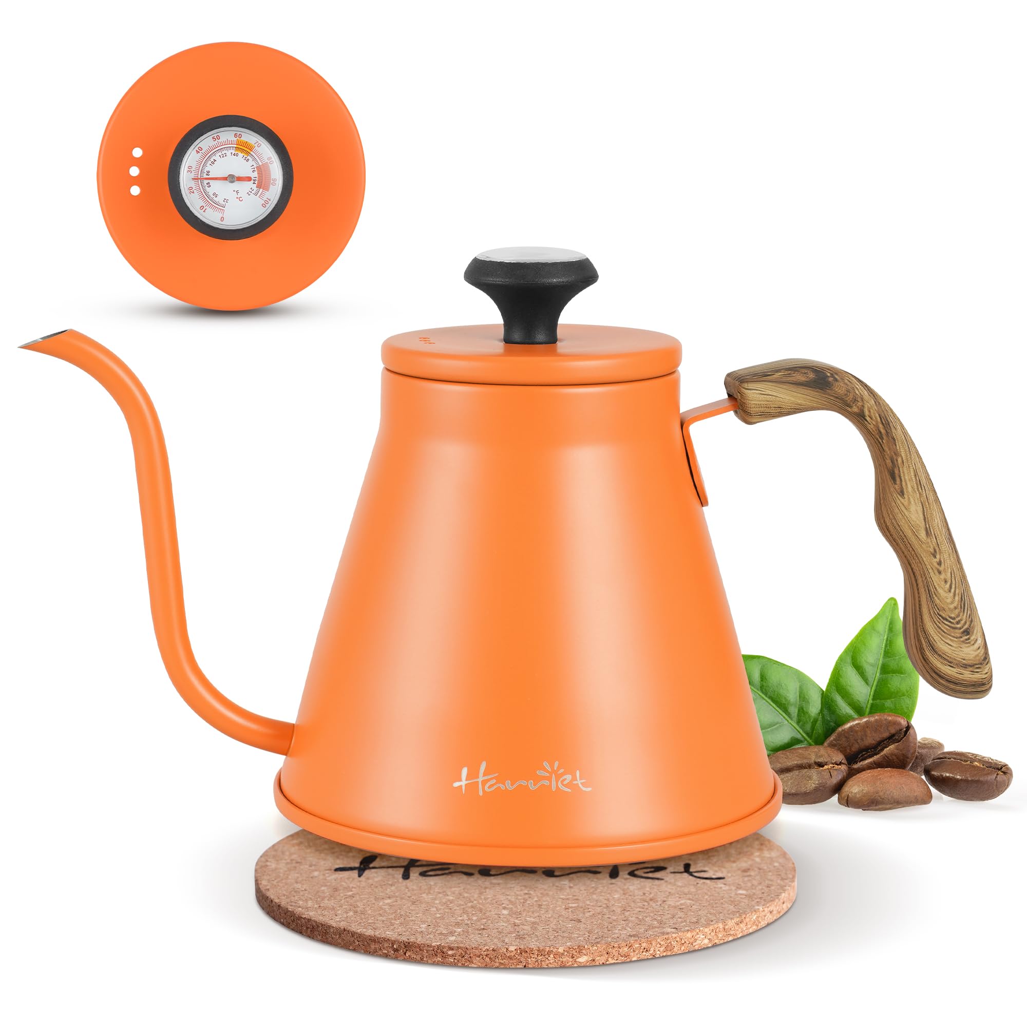 Gooseneck Kettle, Harriet 37oz Pour Over Kettle with Thermometer, Coffee kettle for Stovetop, Stainless Steel Kettle with 3-Laye